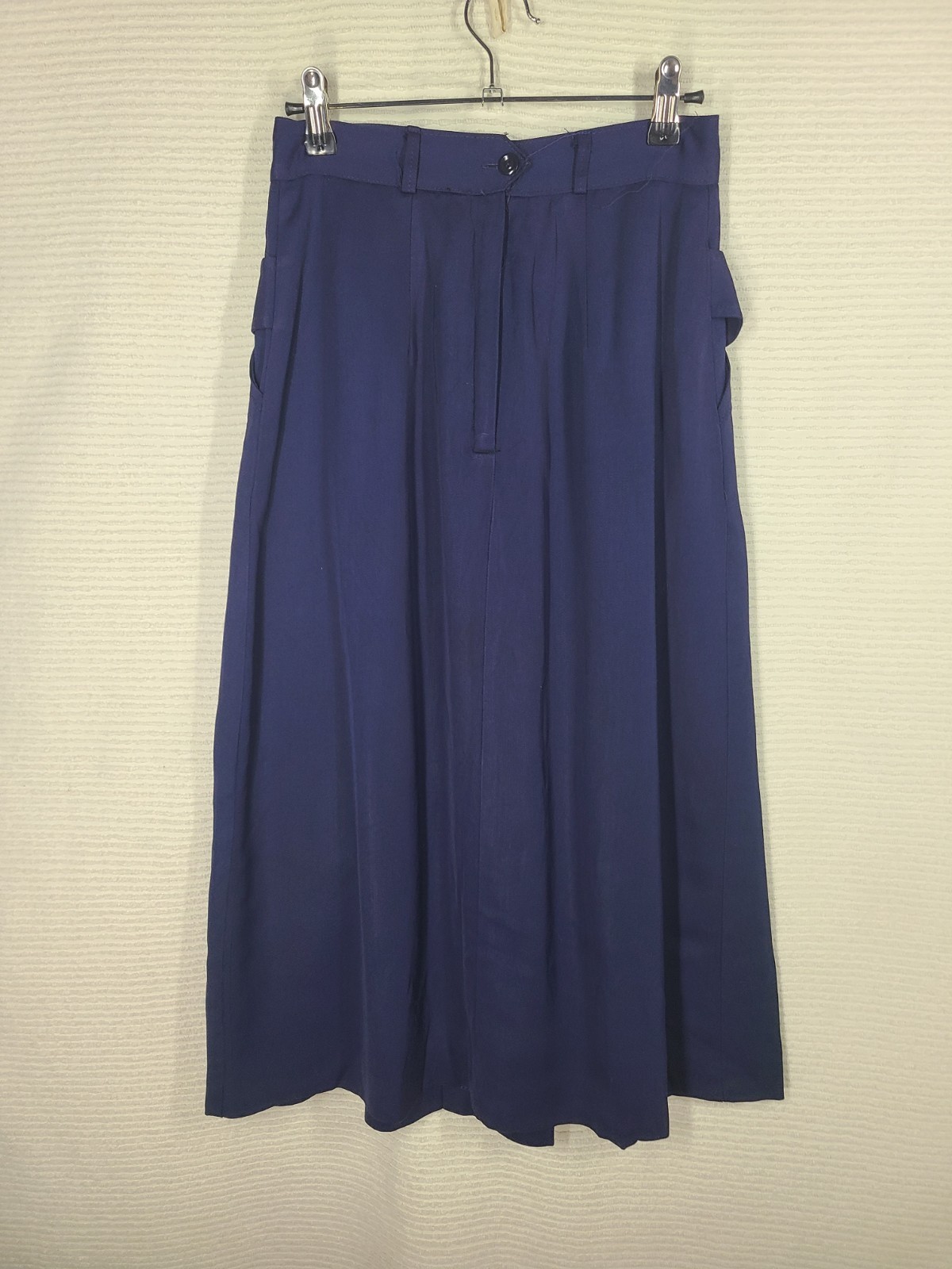 Vintage 50s Skirt Navy Rayon Gabardine Pleated Front Button Pockets 27w Pinup