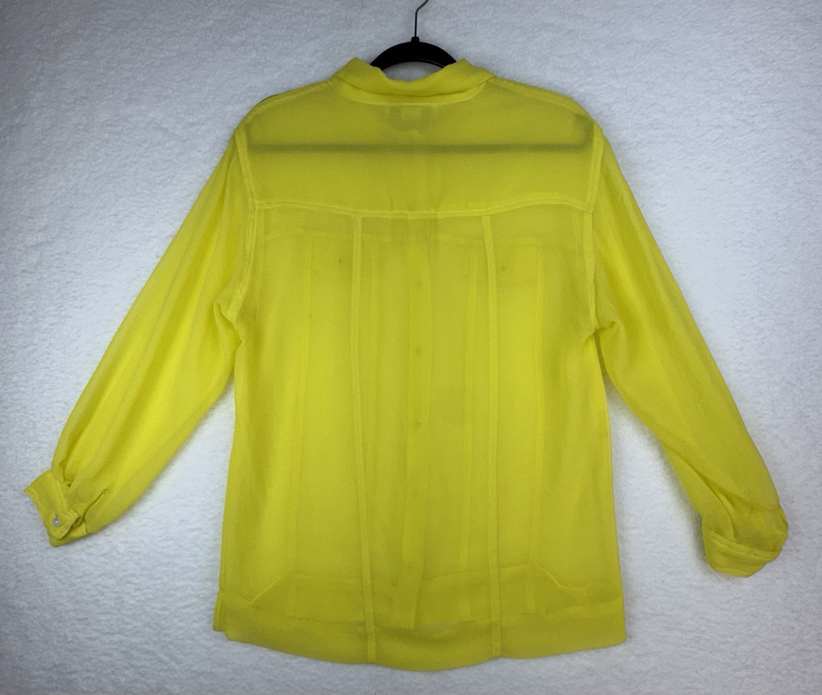 VTG Dress Barn Womens Top Sz 6 Yellow Sheer Mod 90s 3/4 Sleeve Button Down