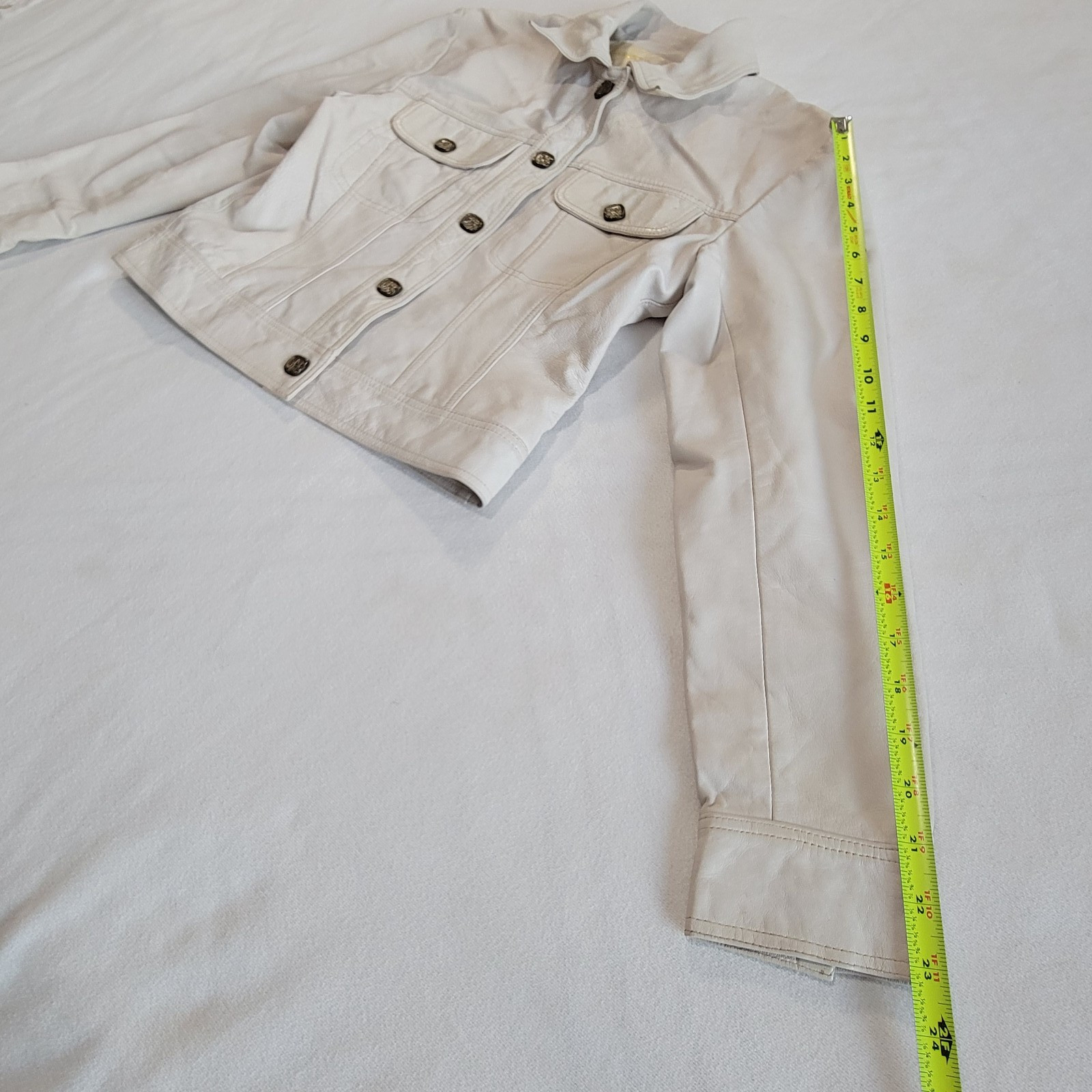Vintage 90s Margaret Godfrey Leather Jacket Short Off-White Women S Quiet Luxury