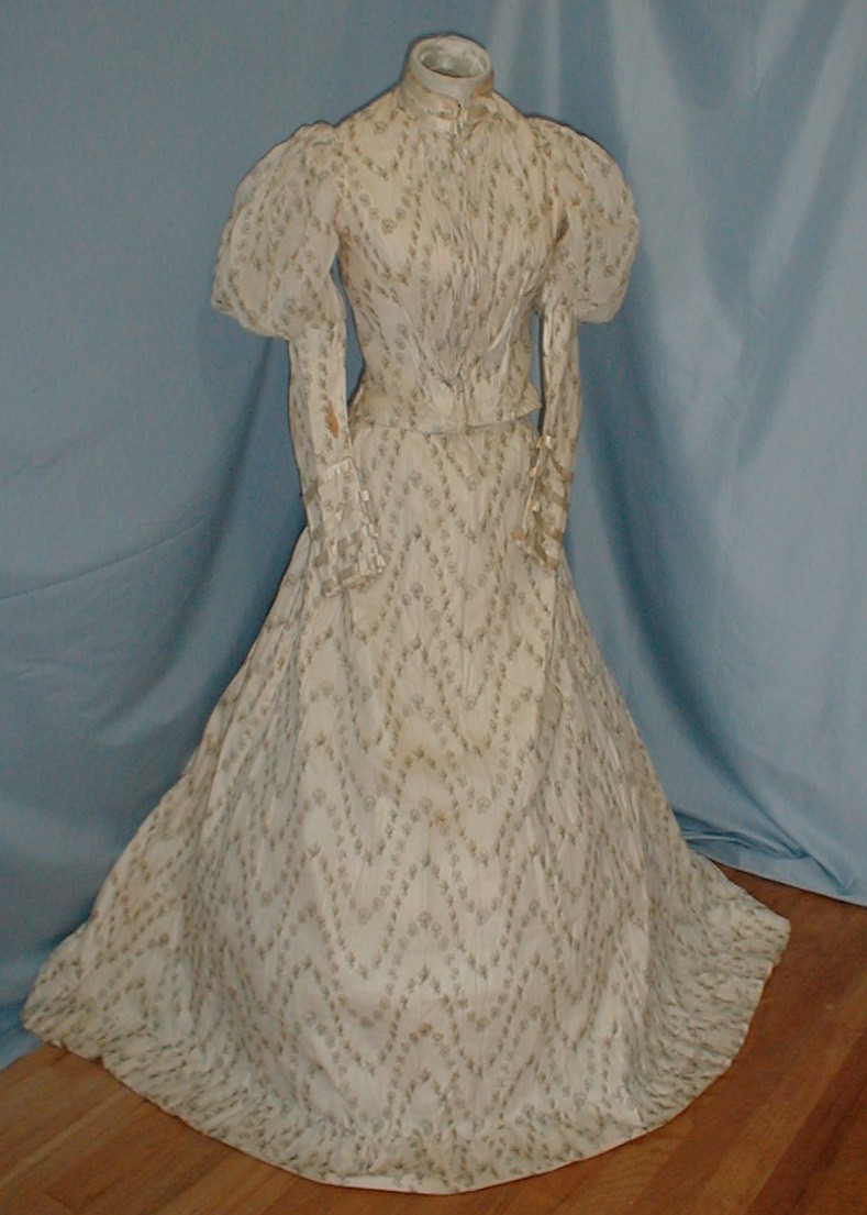 Pretty Antique Dress Victorian 1890 Blue Cornflower Print Puffed Sleeves