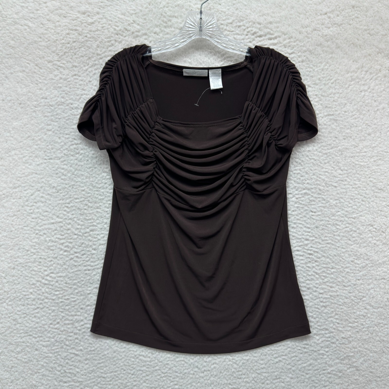 Y2K Vintage Top Large Brown Slinky Stretch Ruched Boho Fairy Grunge Whimsigoth