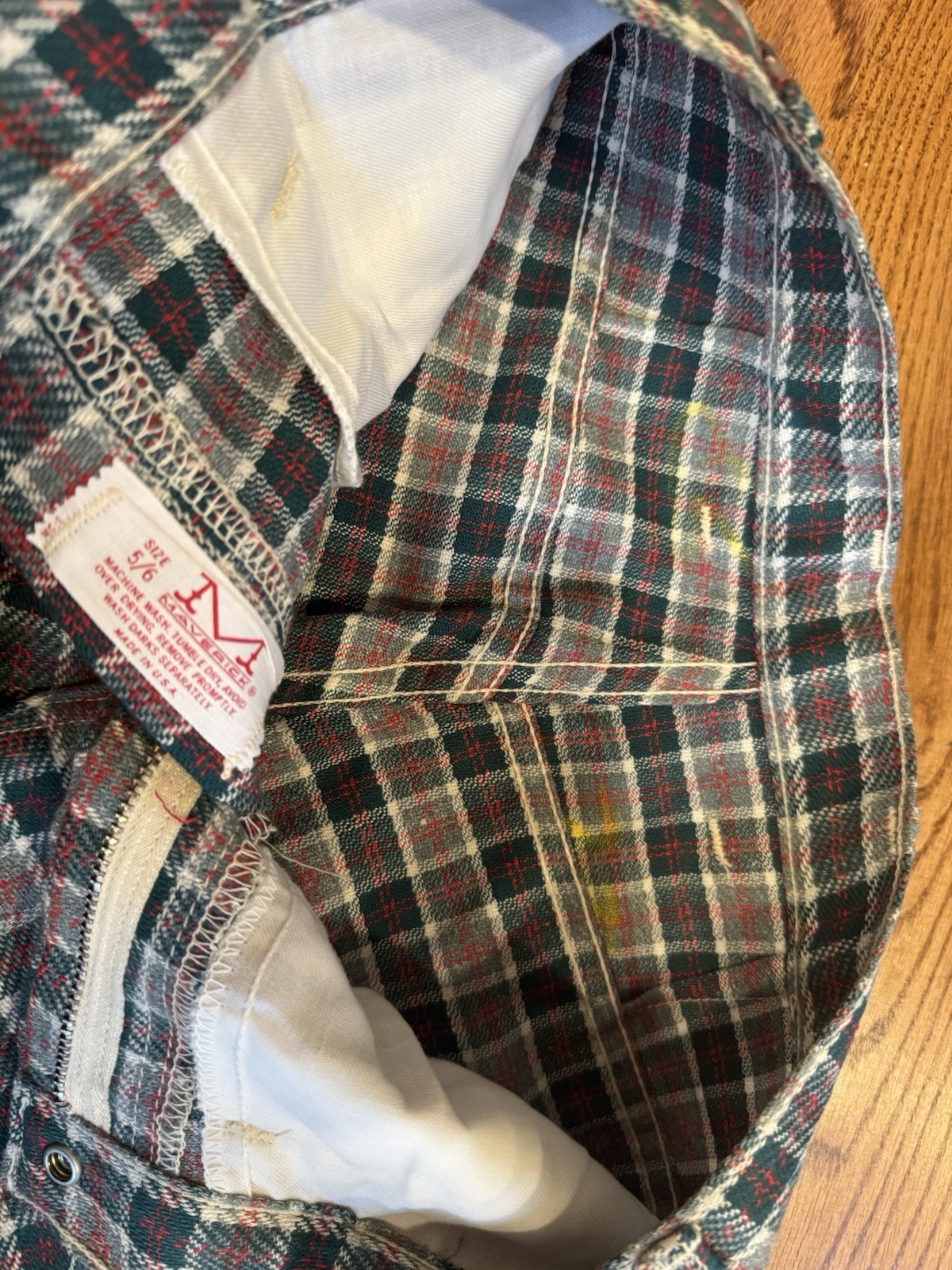 Vtg 1970s Maverick Plaid Pants XS 24×31 Green Red Checkered Bell Bottoms EUC