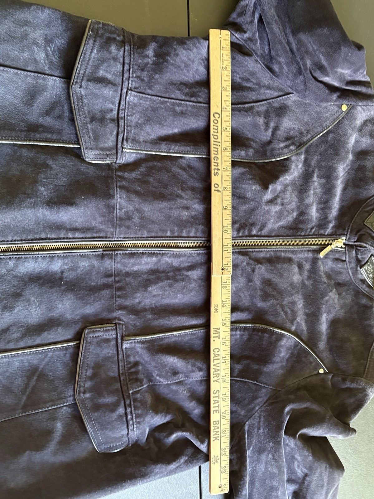 Vintage Bradley Bayou Navy Blue Suede Leather Jacket Plus Size 1X Zipper