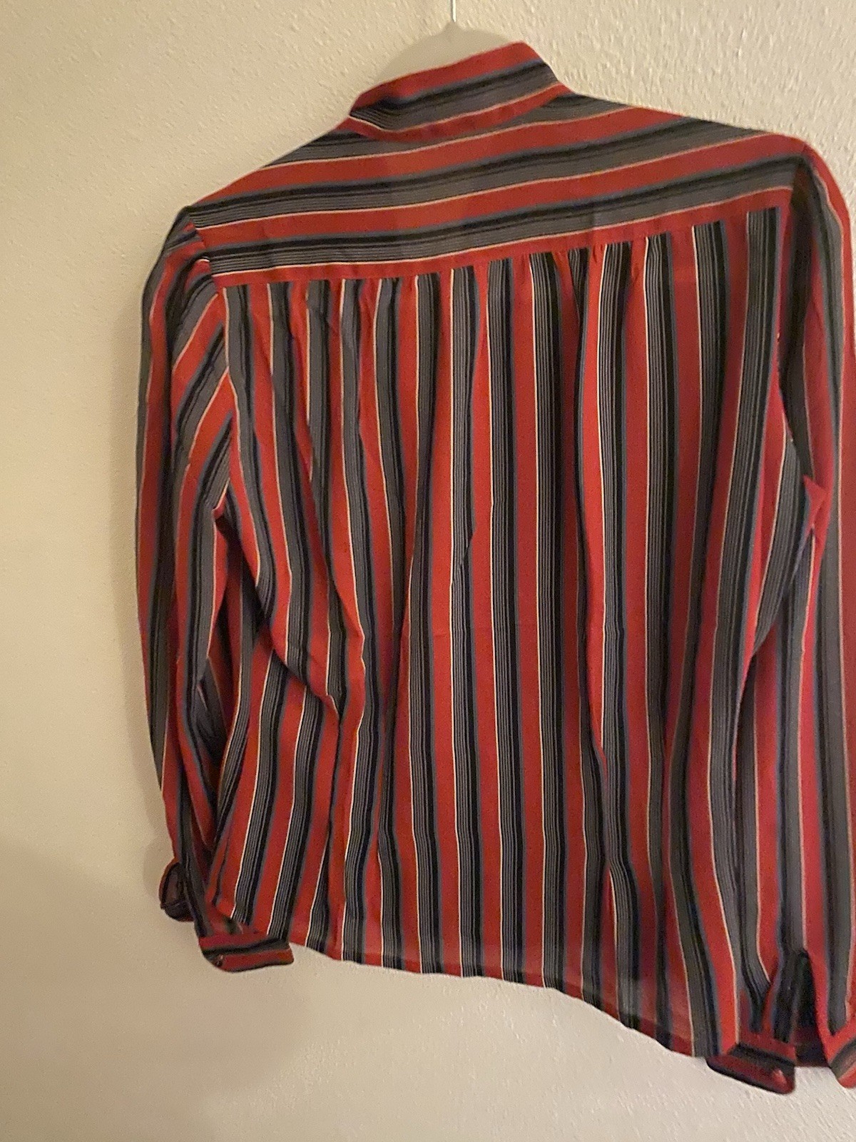 Woman’s Vintage Blouse R D Red Grey Black Strip True Vintage