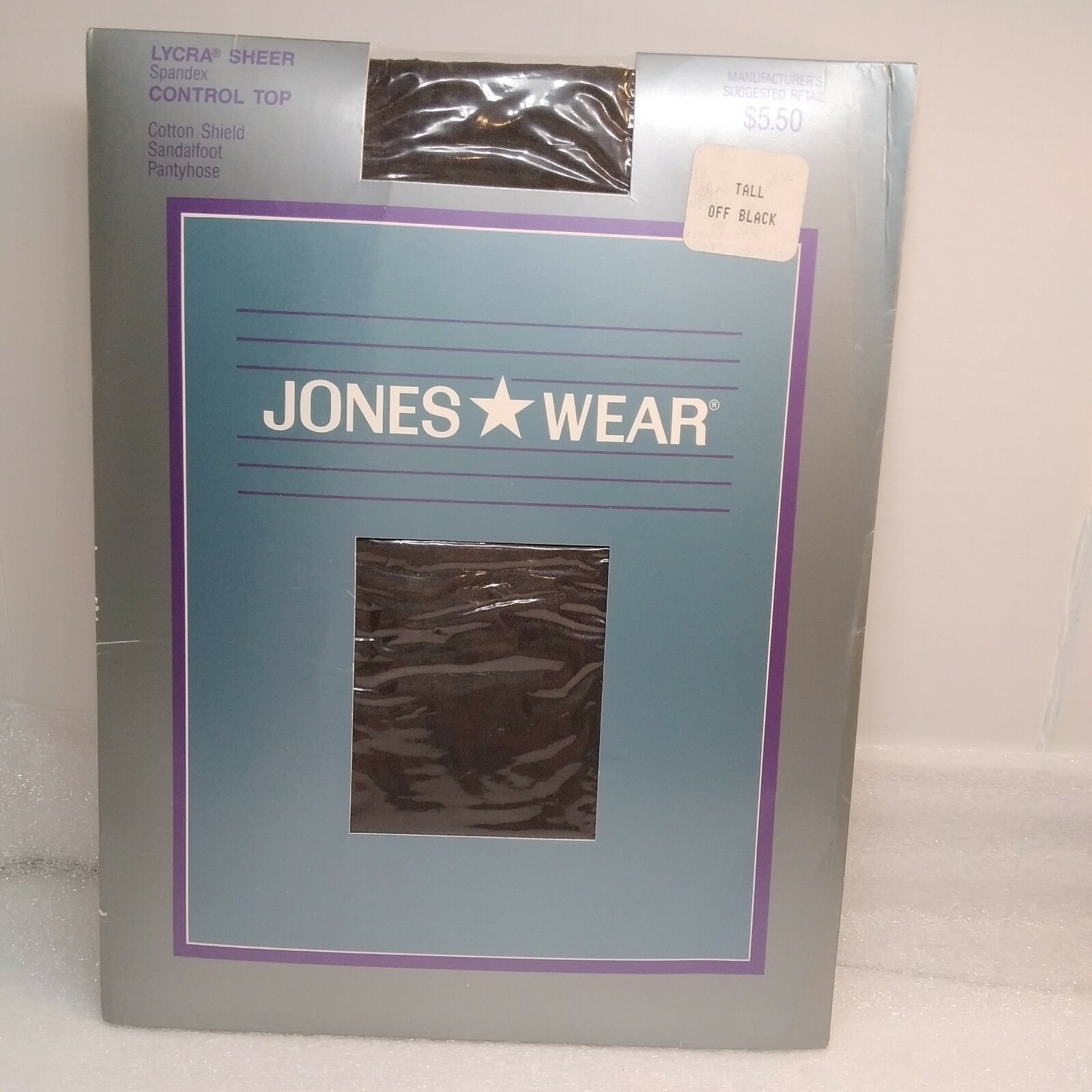 Jones Wear Tall PANTYHOSE Off Black Lycra Sheer Spandex Control Top Sandalfoot