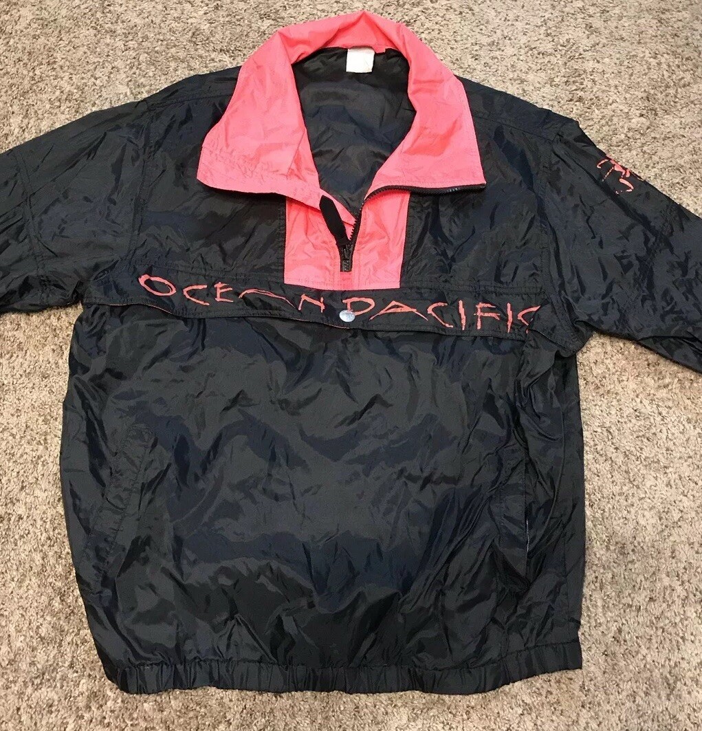 Vintage 1980’s OP Ocean Pacific Hot Pink / Black Pullover Windbreaker, Sz. Large