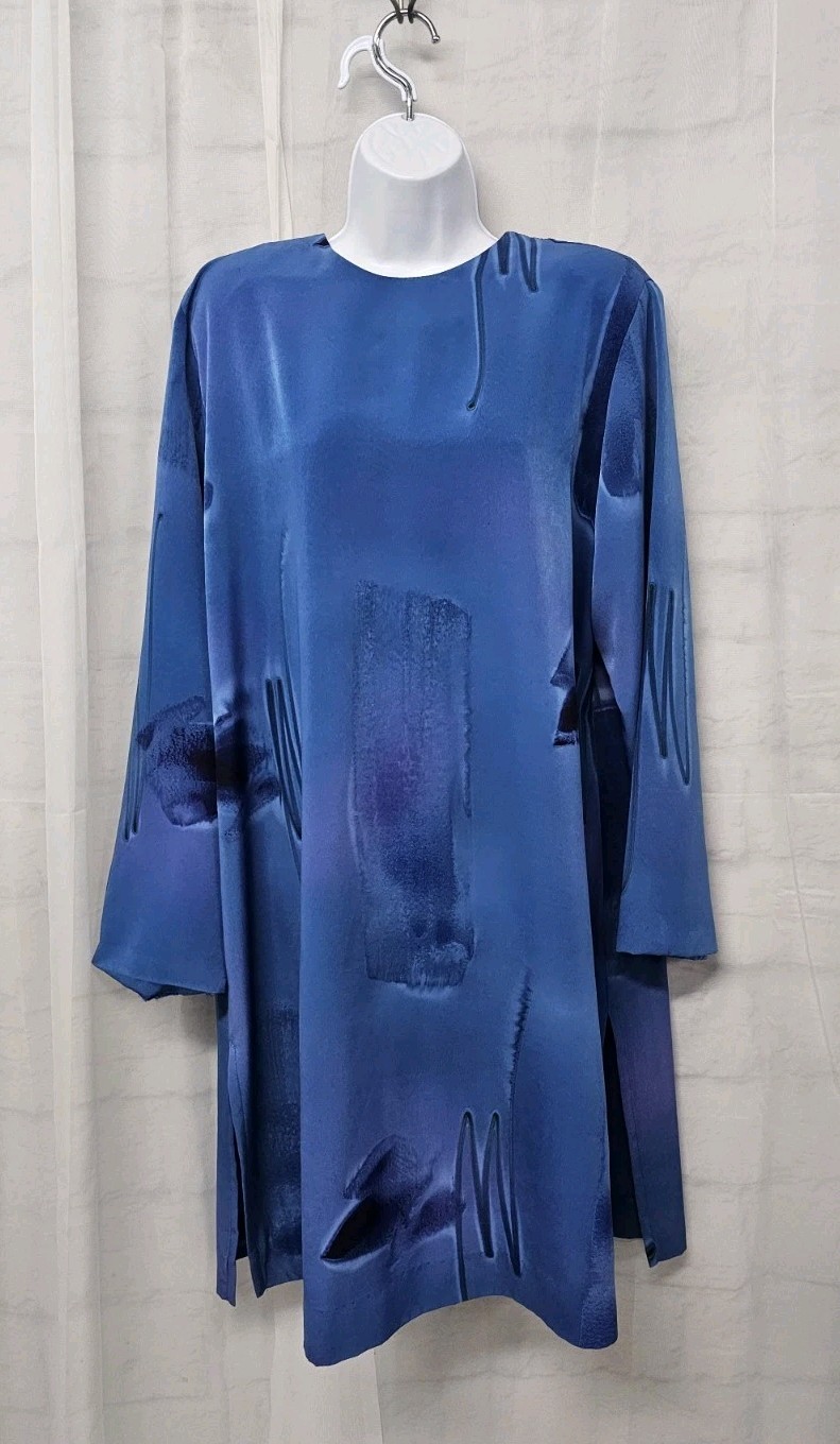 Vintage Ruth Norman Dress Blue Grunge Shift Retro L
