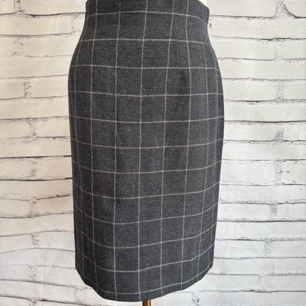 Vintage Wool Windowpane Pencil Skirt High Waist Gray Career Academia Size 8