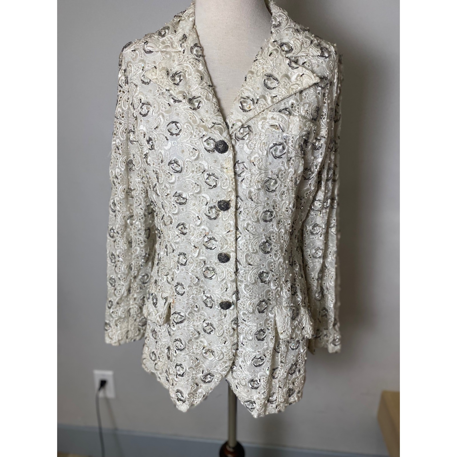Vintage 1960s Colt Orient Ivory Silk Rayon Beaded Embroidered Evening Jacket 10