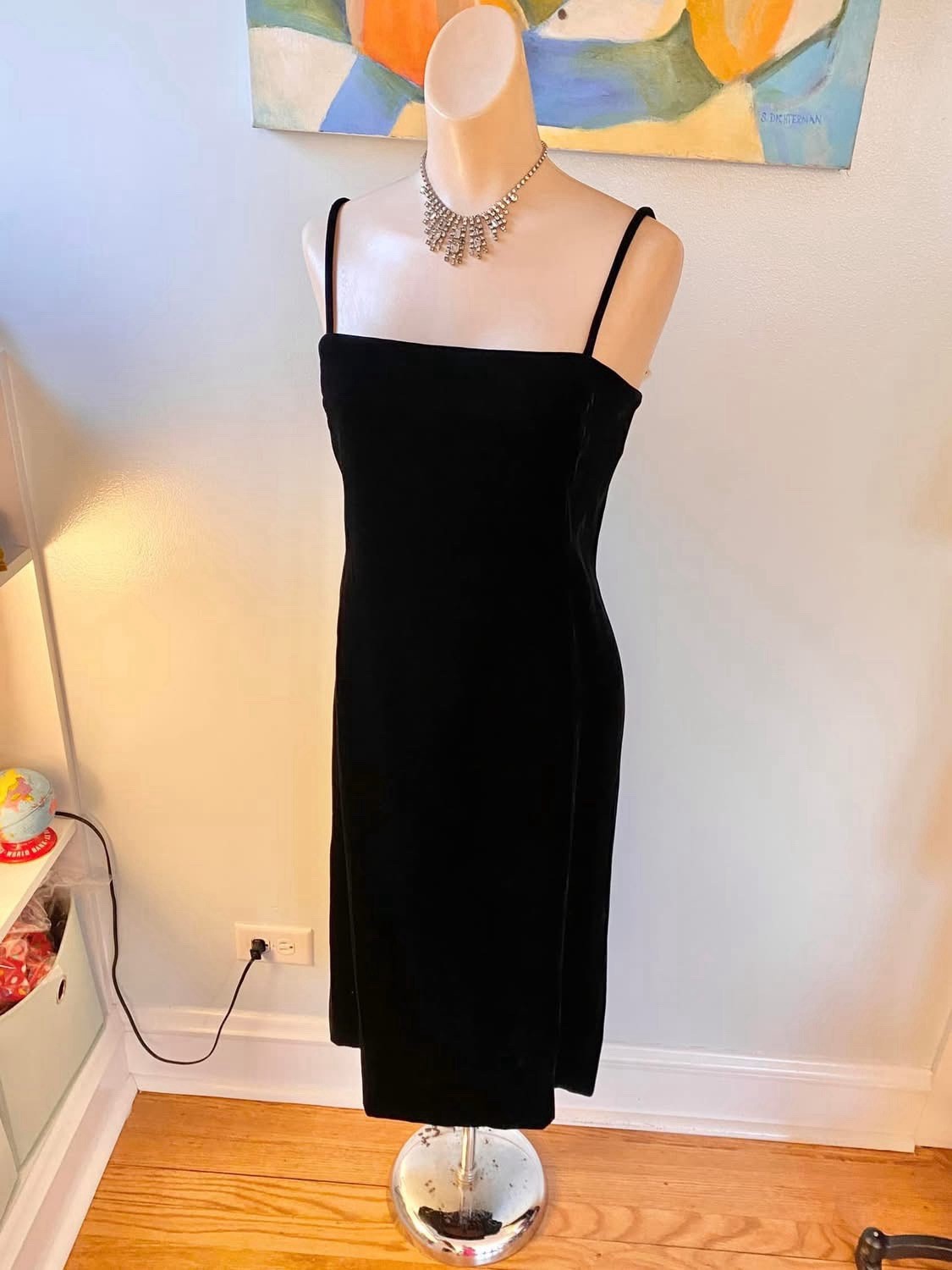 Vintage 1980s 1990s Rizkallah Velvet Evening Gown Column Dress Size XS Small