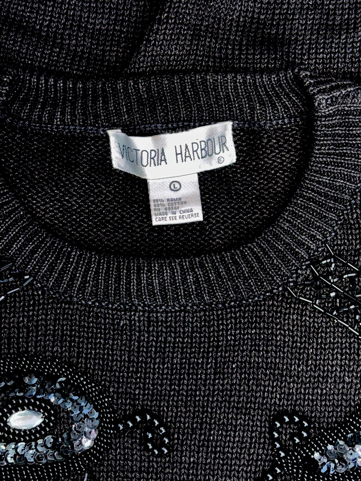NWT VTG Victoria Harbour Size L Pullover Long Sleeve Embellished Sweater Black