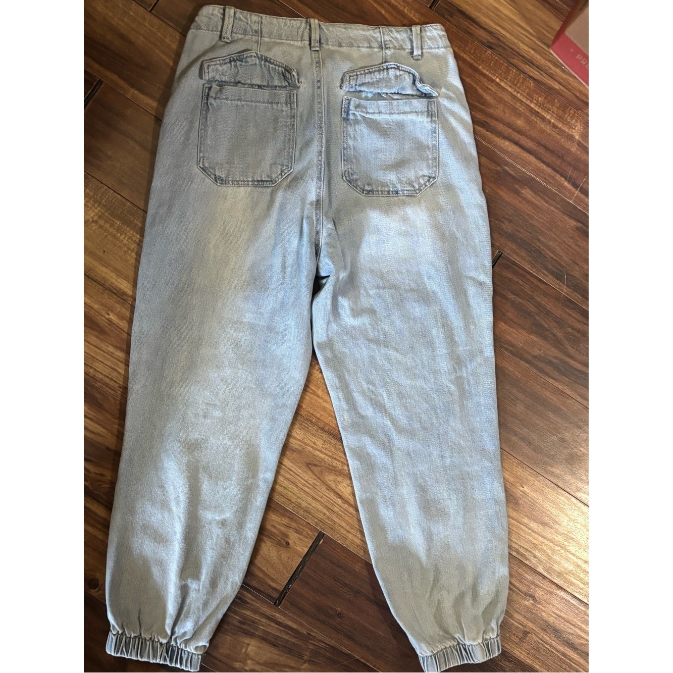 Risen jeans cinched ankles blue white washed jeans old school pockets 9/29 rare