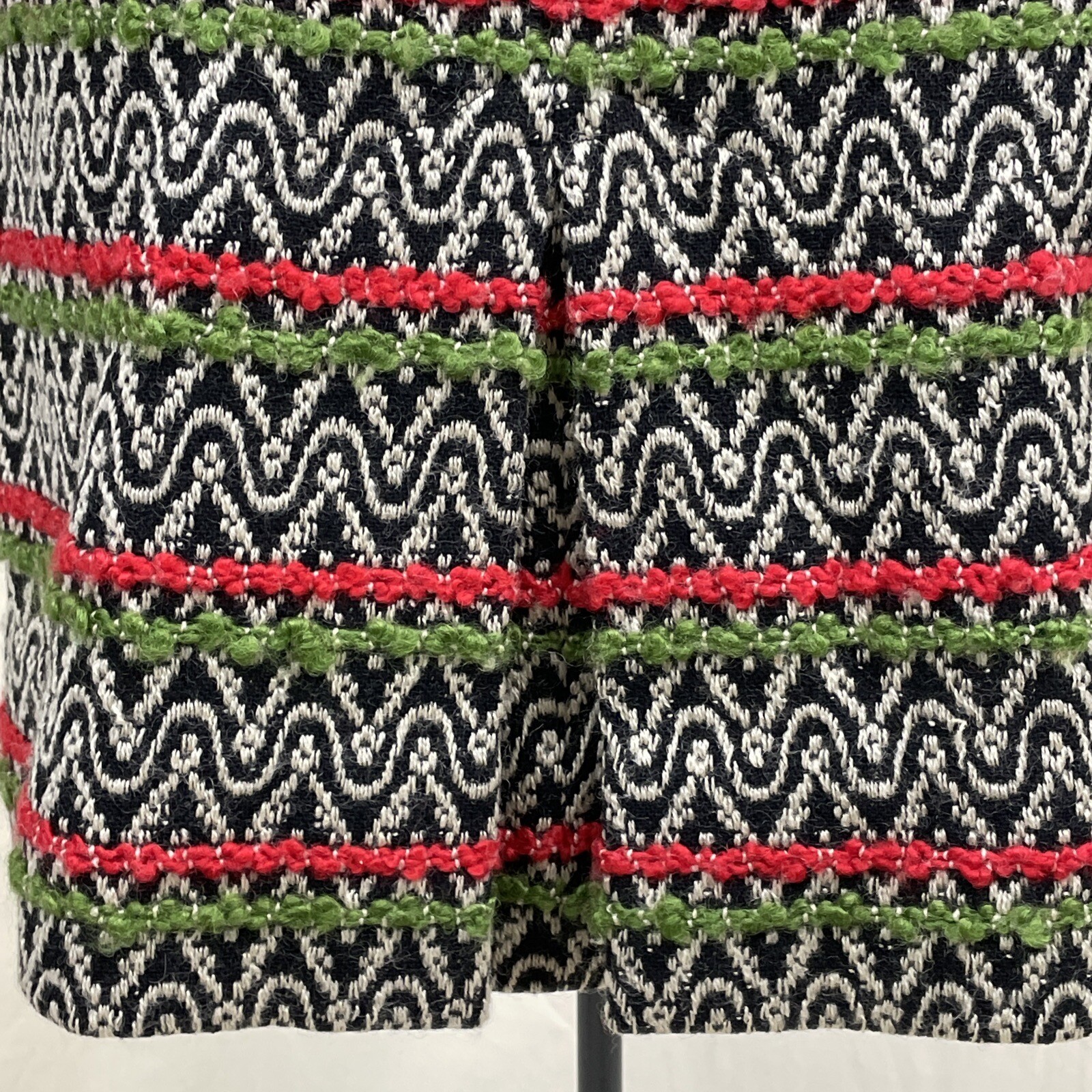 Vintage 60s Handmade Boucle Suit XXS Cropped Jacket Skirt Green Red Black
