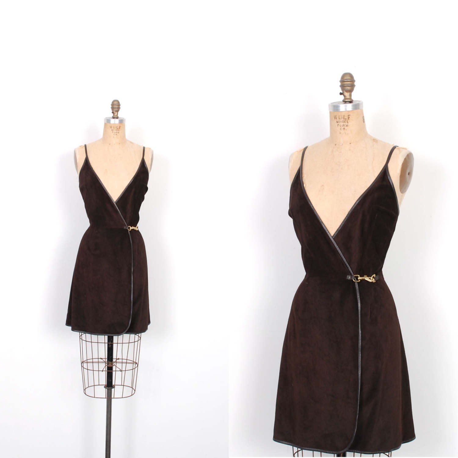 Vintage 1990’s Suede Brown Mini Dress Small S – US Size 4-6