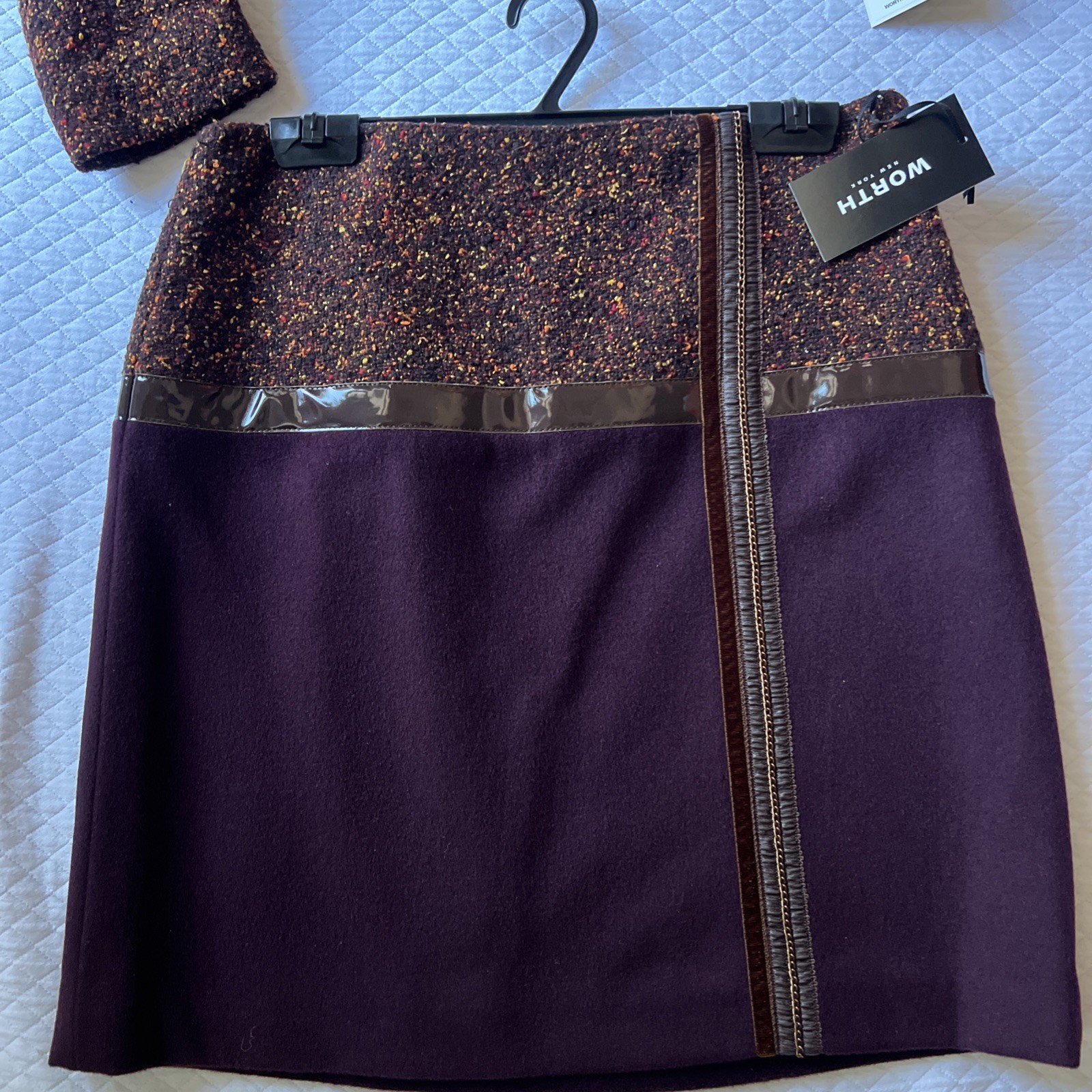 NWT WORTH NEW YORK SKIRT SUIT TWEED MERLOT 6 8