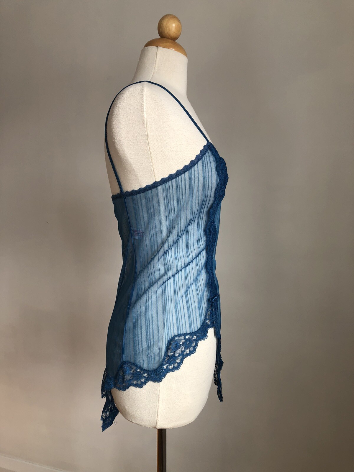 STUNNING VTG BLUSH Blue Chiffon Nylon & Lace Teddy Romper Lingerie SZ M