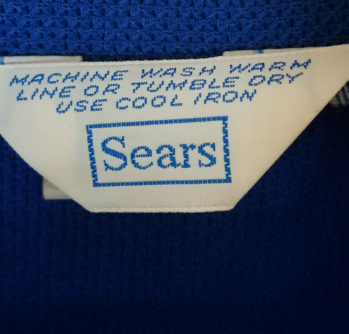 Vintage Sears 100% Polyester Blue Button Down Shirt Size 12 EUC Retro Mod