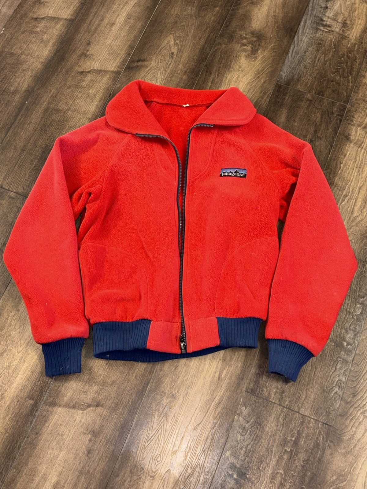Vtg Patagonia Big Logo Womens Fleece Jacket 13/14 Full Zip 70s Rare Broken Zip