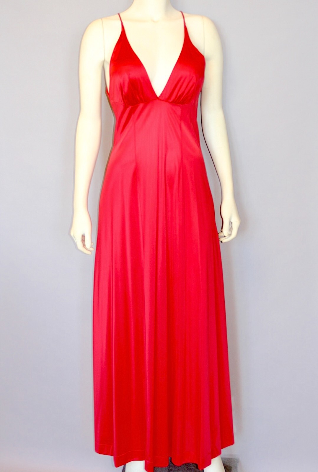 Vintage VANITY FAIR 60s Sexy Plunge Red Long Maxi Slip Dress Night gown 32/S