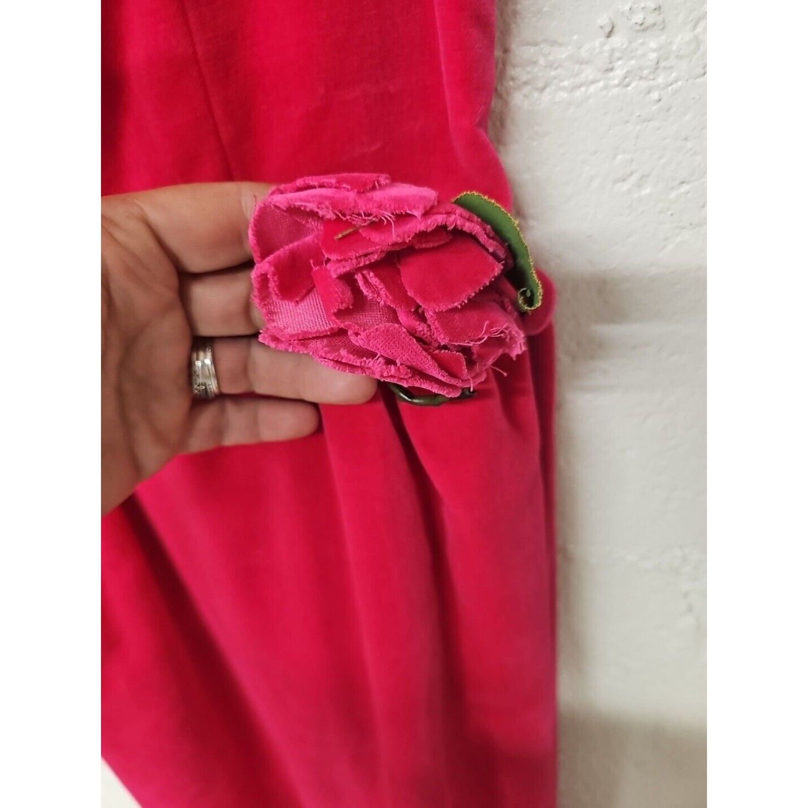 Vtg 50s Hot Pink Dress Mam’selle Betty Carol Small Velvet Lined Belted Rose