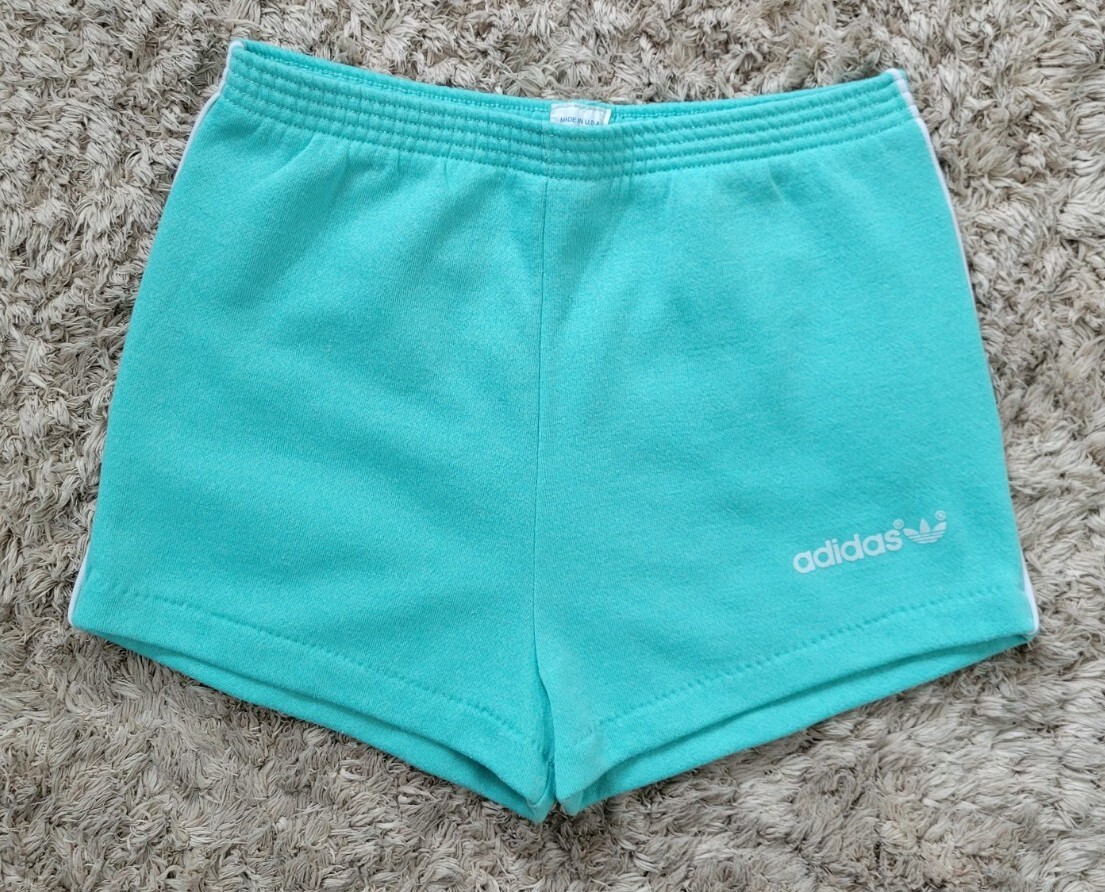 Vintage Adidas Mint Green Shorts w White Piping & Elastic Waist Size Med
