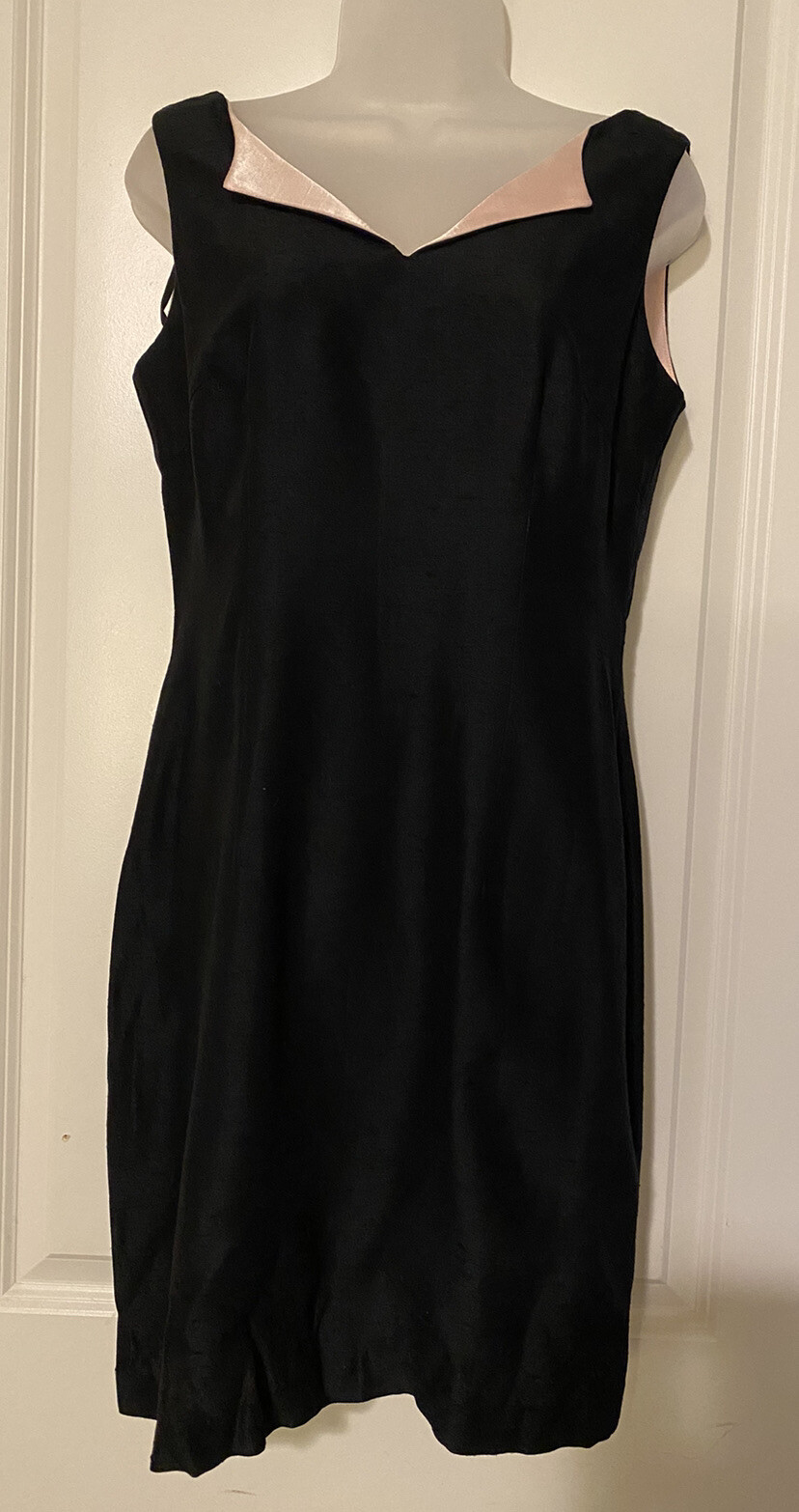 Lois Snyder Dani Max Vintage Made in USA Little Black Dress Pink Satin Trim 10