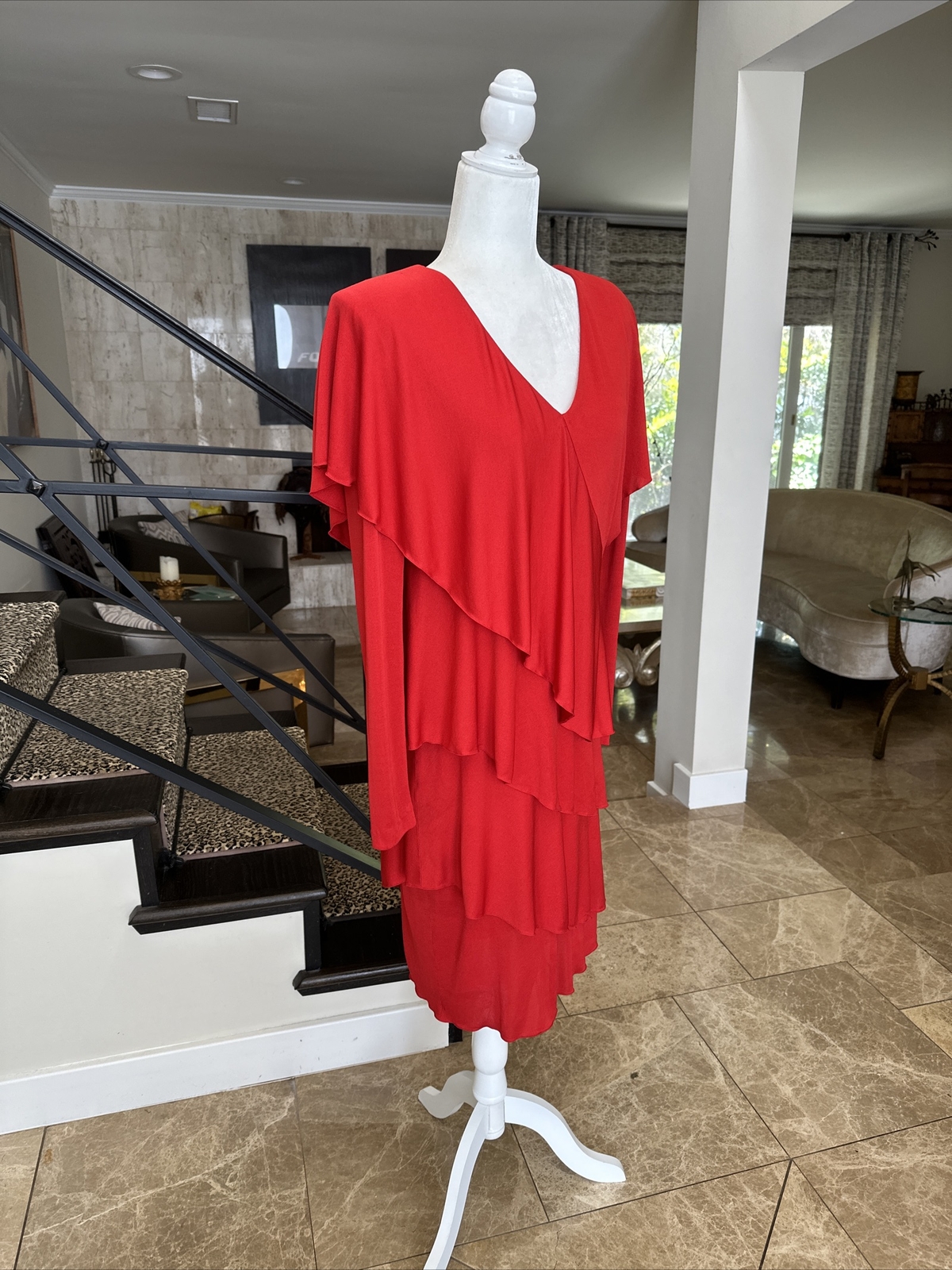Holly Harp From Bergdorf Goodman Vintage 70s Iconic Red Tiered Jersey Dress S