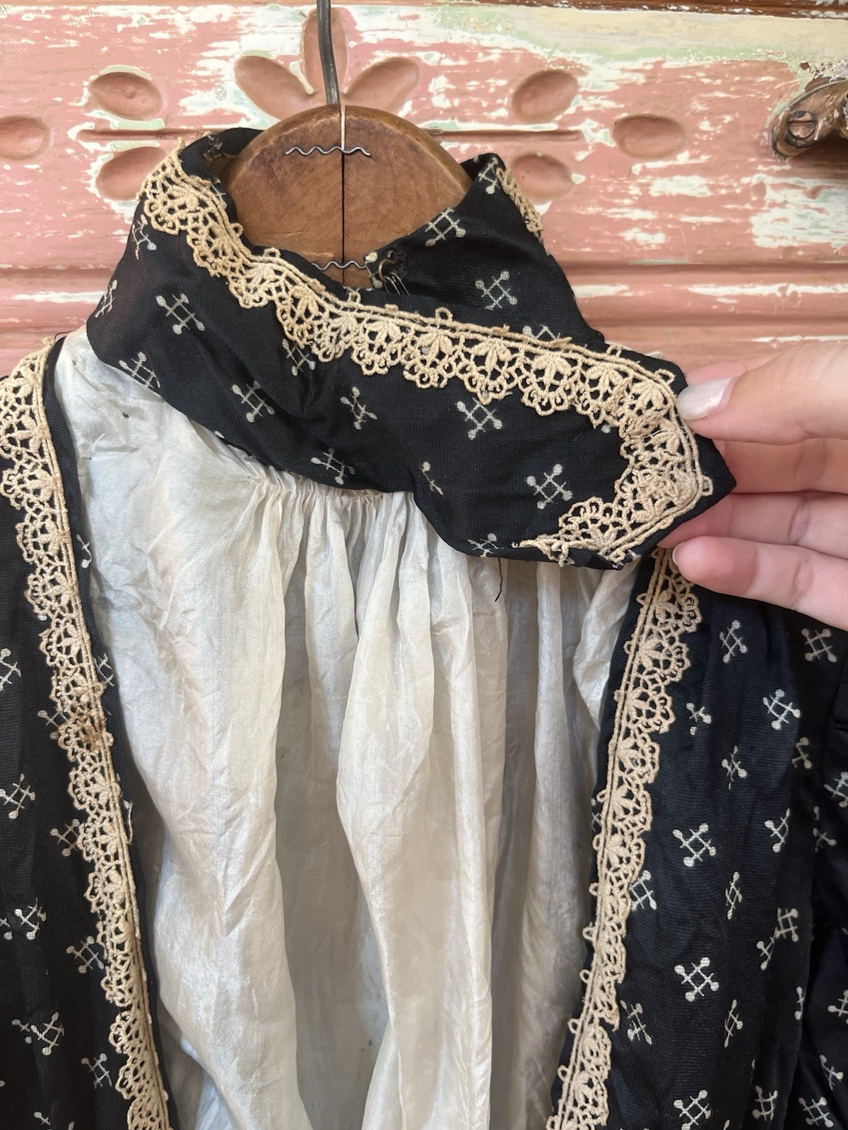 1800s Antique Victorian Edwardian Black Silk Bodice Corset Blouse Top XXS