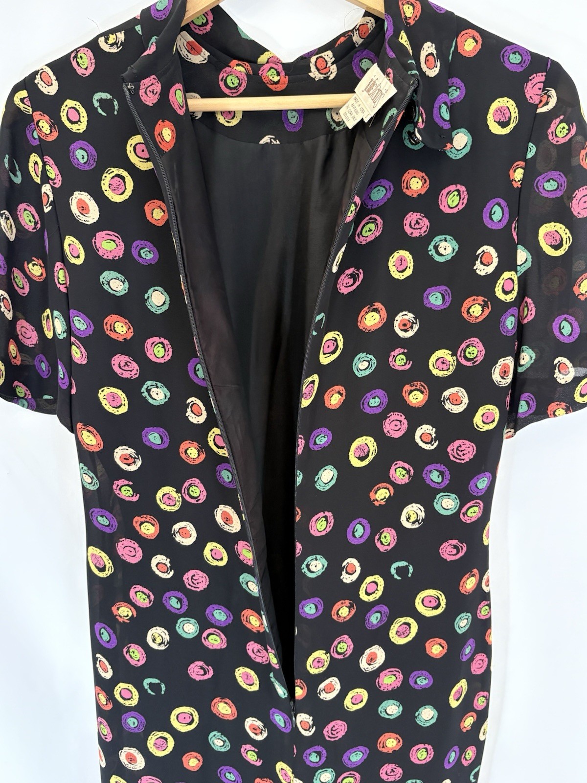 Vtg 80s Julie Francis 100% Silk Rainbow Abstract Dot Dress Retro Glam Designer 6