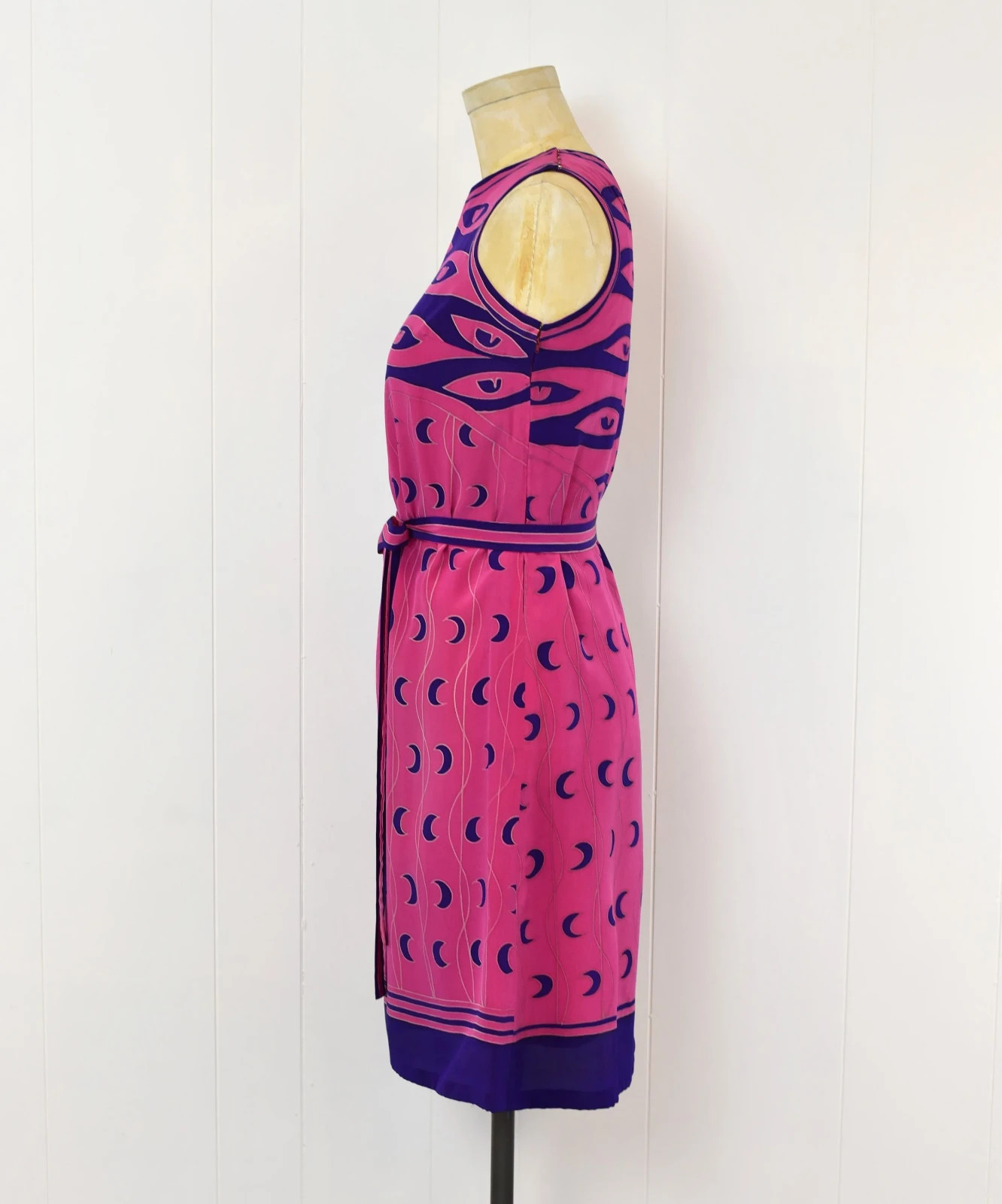 Vintage Chloé Pink Purple Silk Printed Dress with Belt