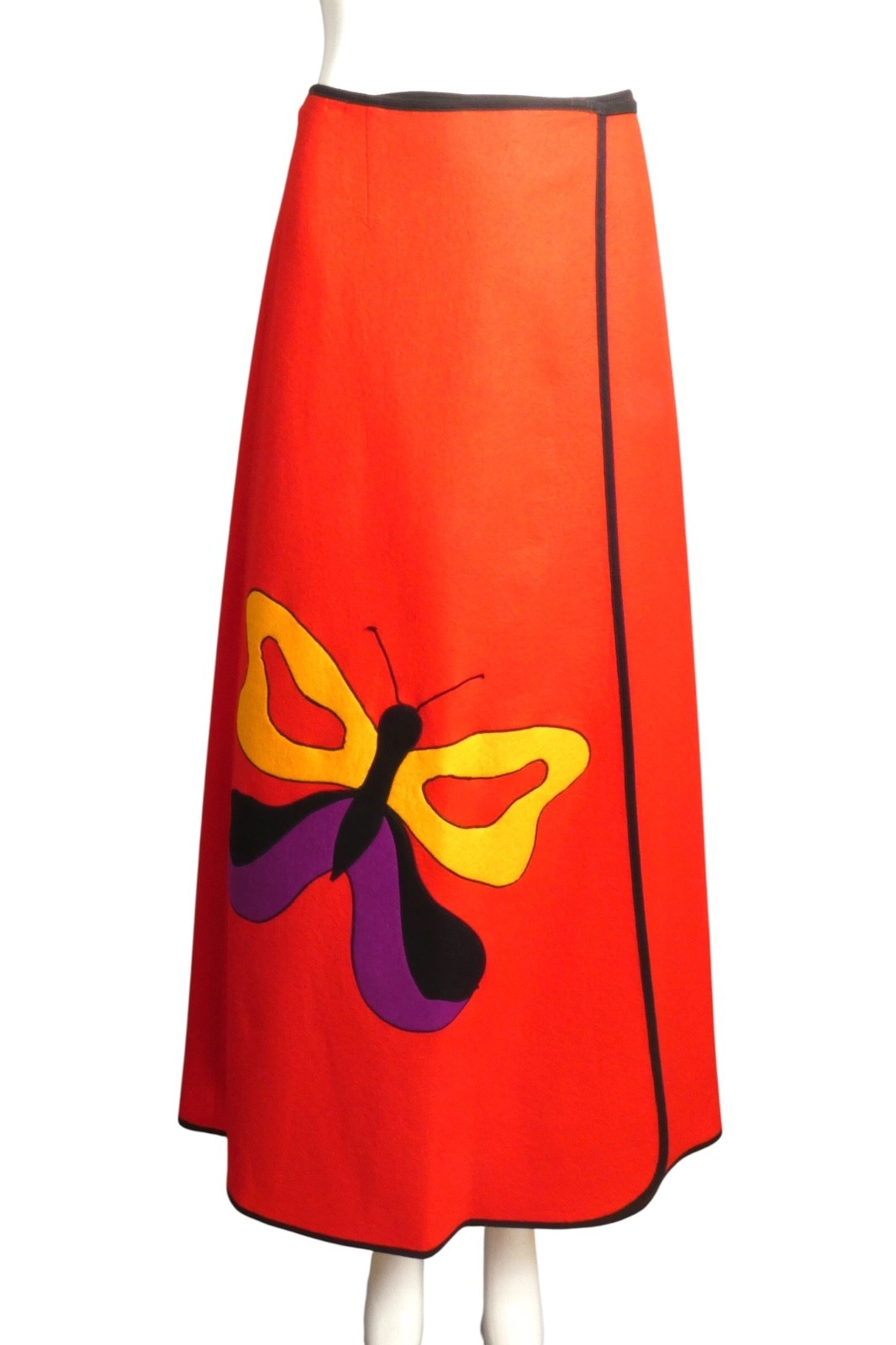 1970s Red Wool Felt Butterfly Maxi Skirt, Size-2