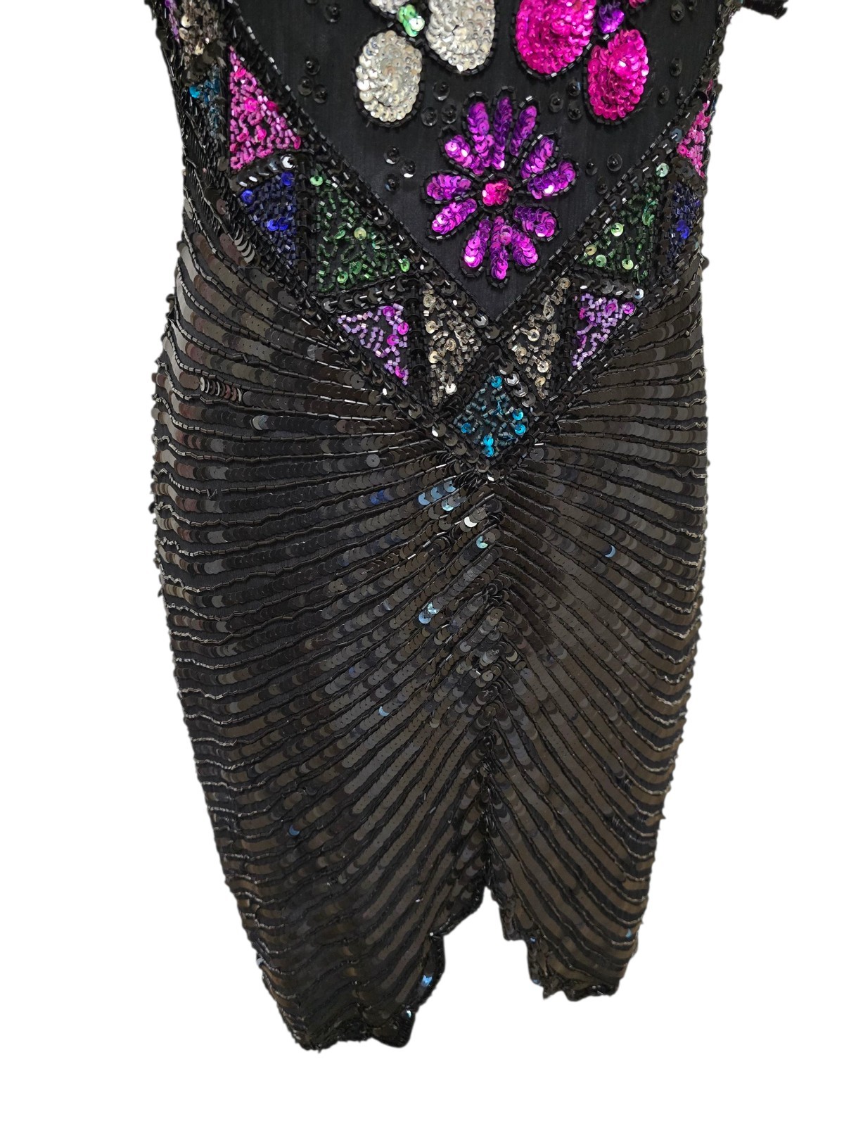 Vintage 90s Fully Sequin Dress Womens Size Medium Black Formal Party Sweelo