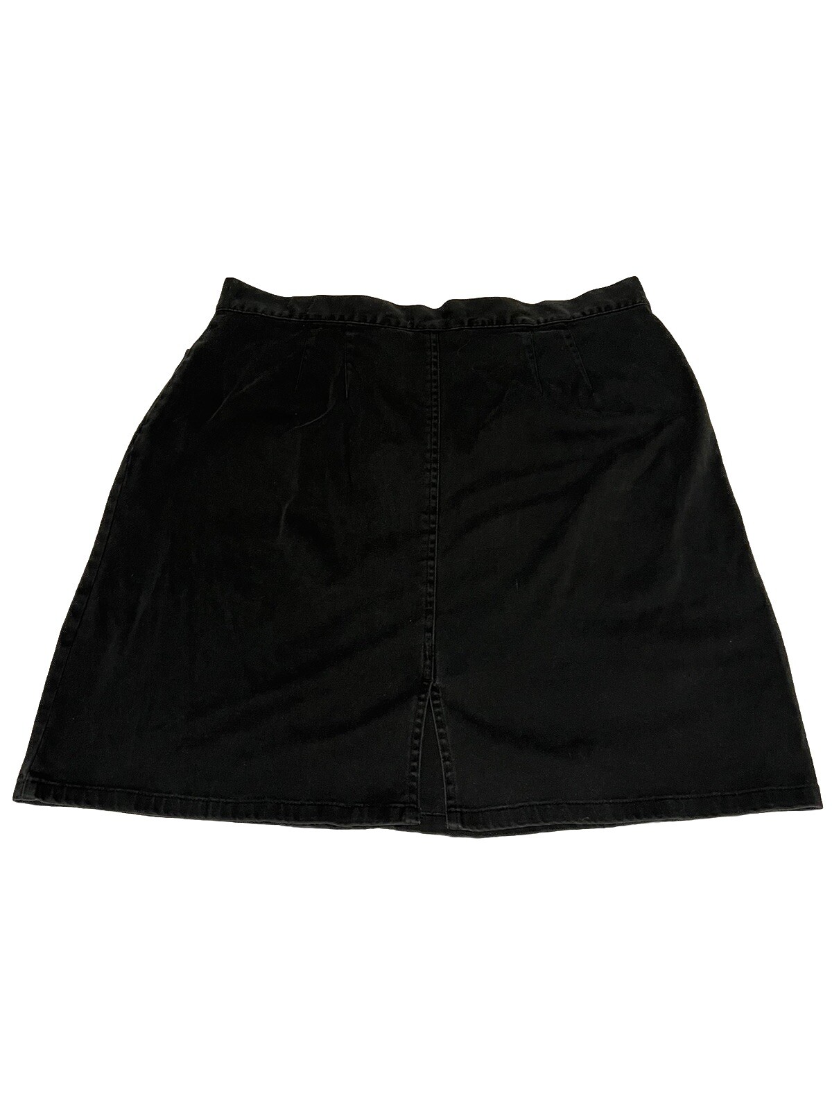 Vintage 90s Black Jean Skirt Bill Blass Stretch High Waist Knee Length Zipper
