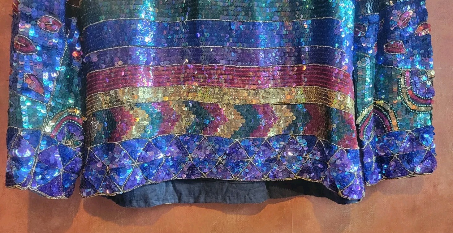 Vintage Jean Joseph Le Bon Stunning Glamorous Multicolor Shirt Sequin Tunic M