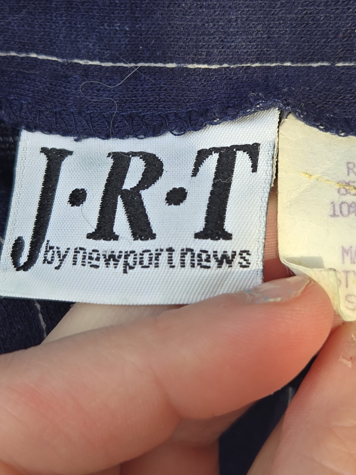 Vintage JRT By Newport News 90s Navy Blue Pinstripe Romper Off Shoulder One…