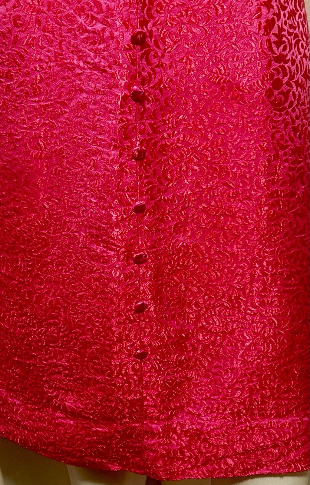 Vtg 50s 60s Handmade Hot Pink Jacquard Mod Go Go Cocktail Shift Mini Dress SZ S