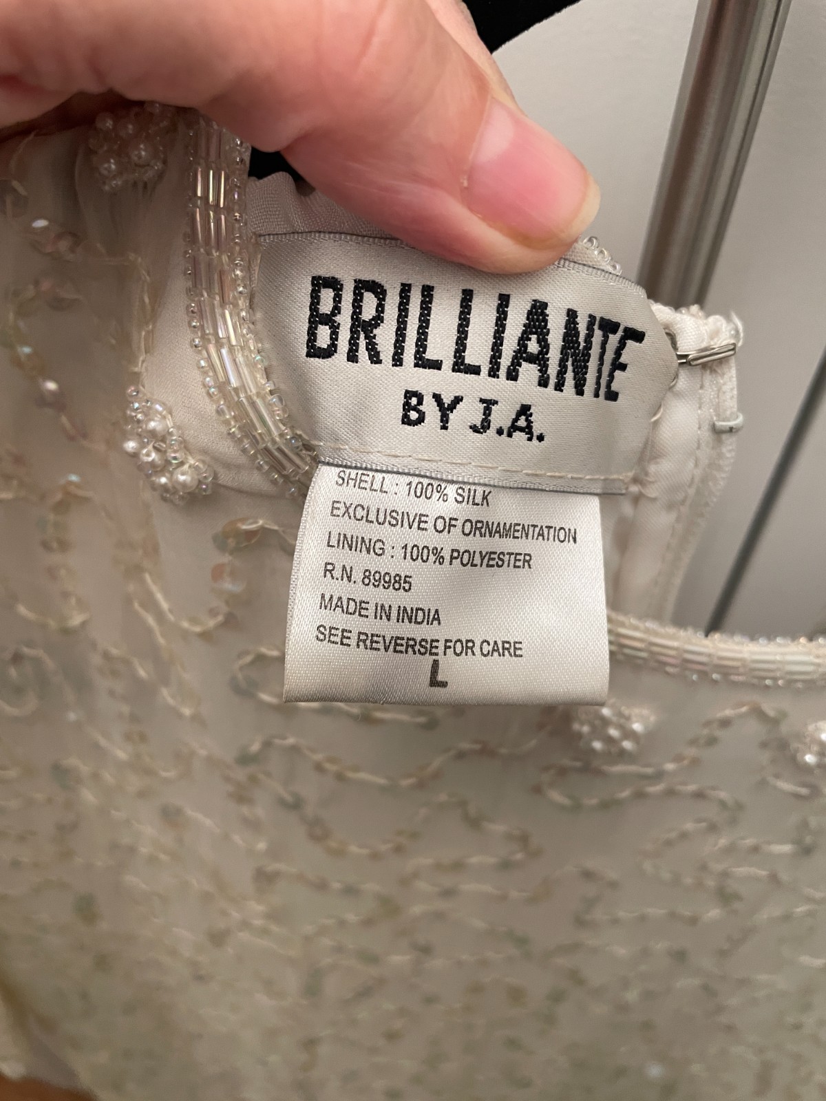 Vintage Large Brilliante by J.A. 100% Silk White Beaded dress Wedding