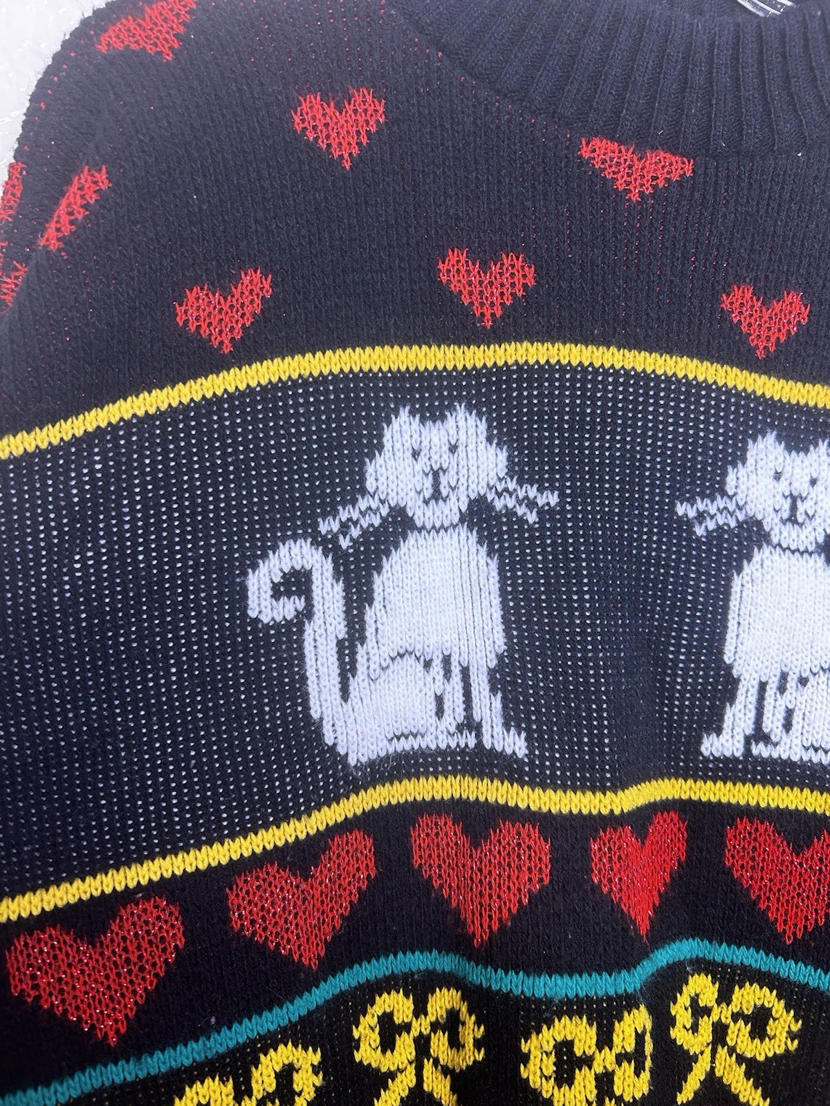 Vintage 80’s Adele Knitwear Knit Sweater Cat & Mice USA Med/Lg Oversized Lurex