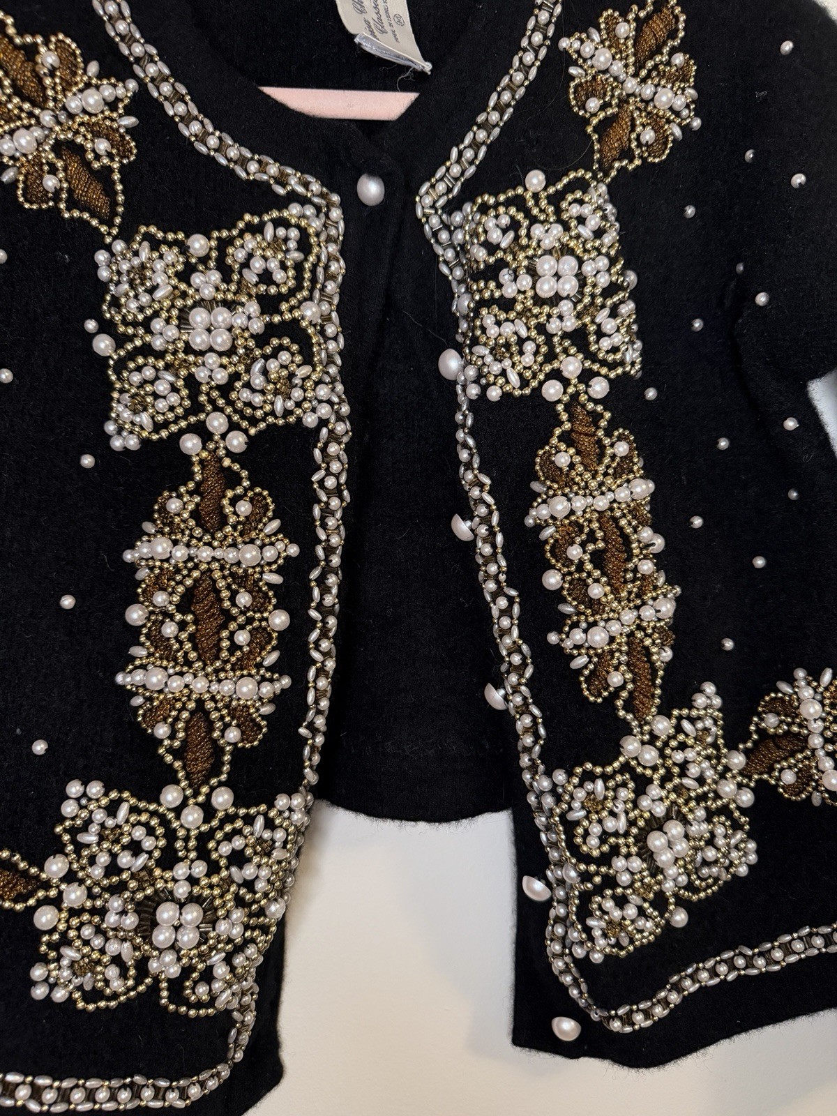 Vintage Marisa Christina Classics Beaded Cardigan Sweater Med Wool Angora Black