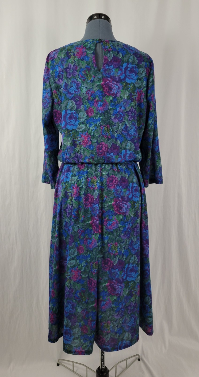 Vintage Sue Sherry Green/Purple/Blue/Magenta Floral Blouson Dress Size 16