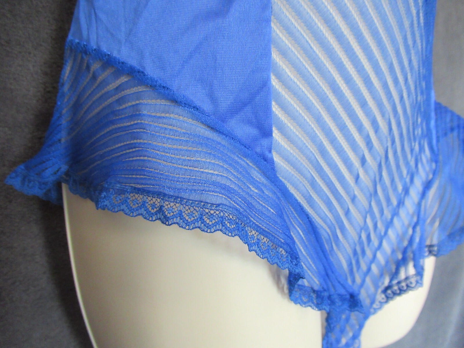 Vintage Bestform Blue Nylon Poly Lace Sexy Sheer Flutter Ruffle Teddy Lingerie M