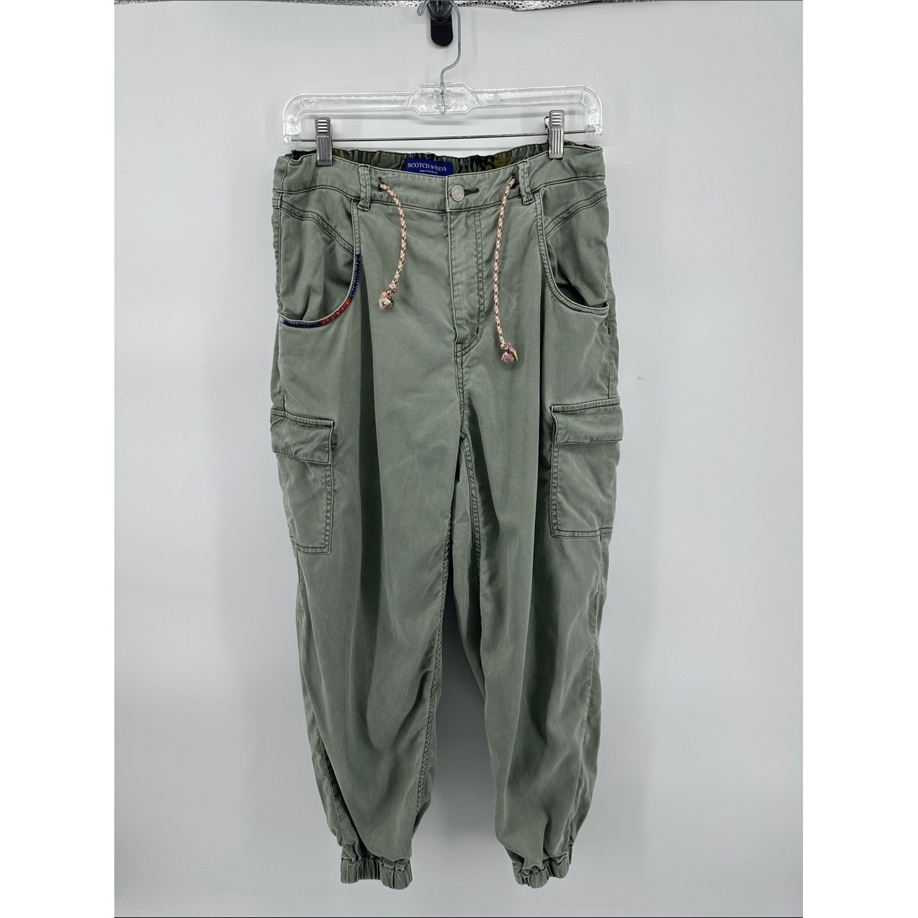 Scotch & Soda Y2K Grunge Boho Streetwear Utility Olive Cargo Joggers Sz28/30
