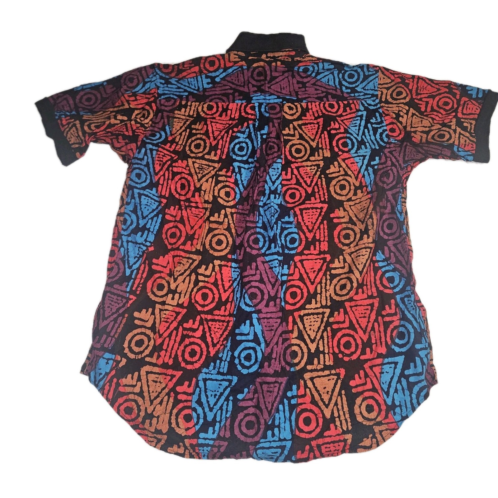 Vintage 80s 90s Geometric Blouse Polo New Wave Punk Medium Red Orange Blue Black