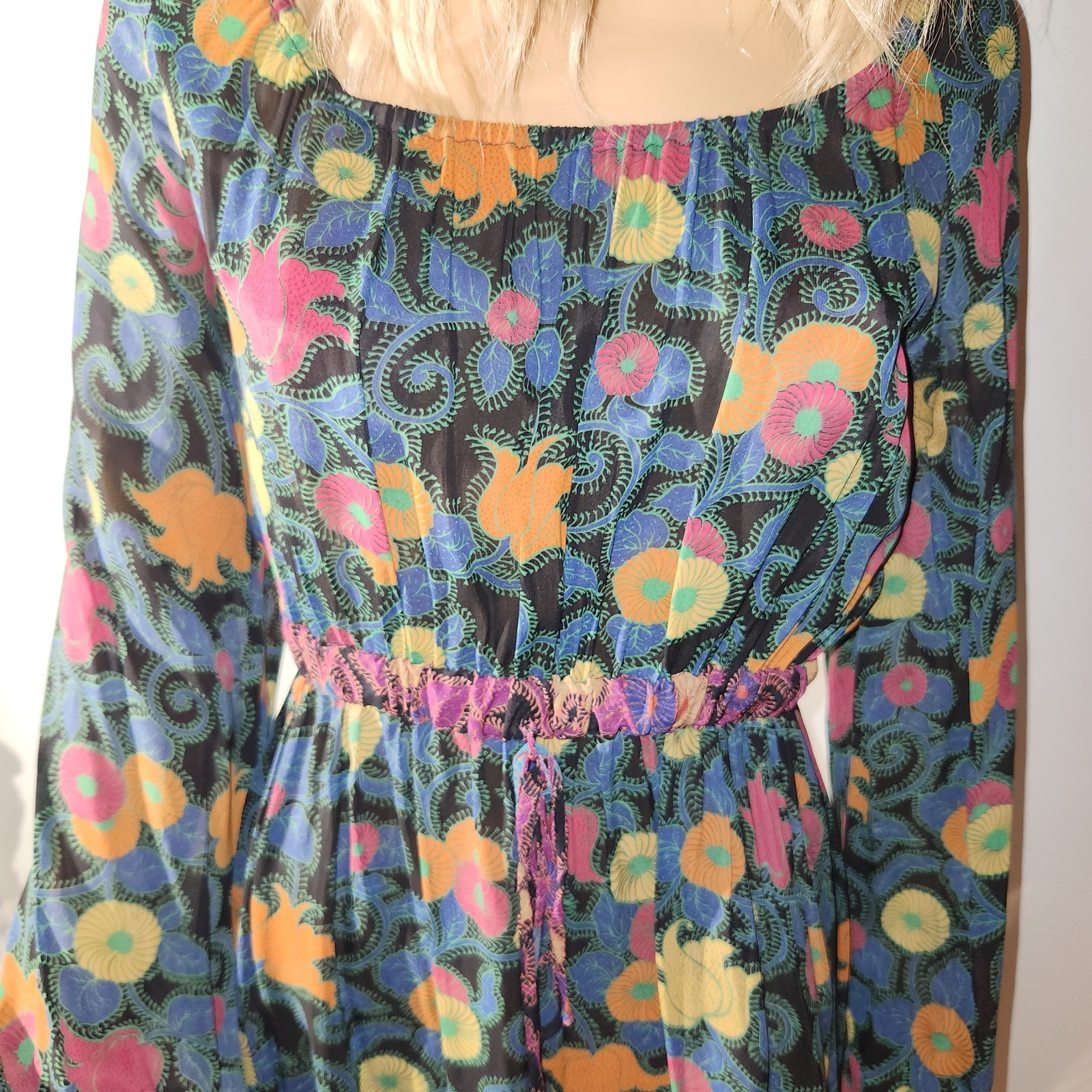 VINTAGE 1970S HIPPIE PEASANT DRESS WITH MATCHING REVERSIBLE DRESS ELASTIC WAIST