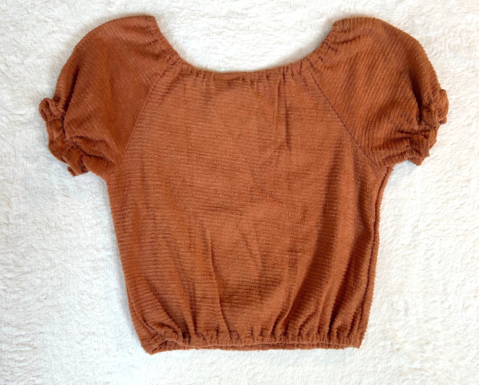 Vintage 1970s–80s Rust Cottagecore Prairie Peasant Puff Sleeve Crop Top Womens M