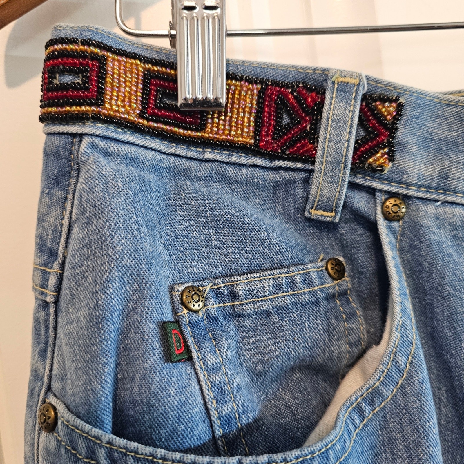 Democracy Vintage Beaded Jeans Women Size 14 Blue Y2K Cottage Boho Western Indie