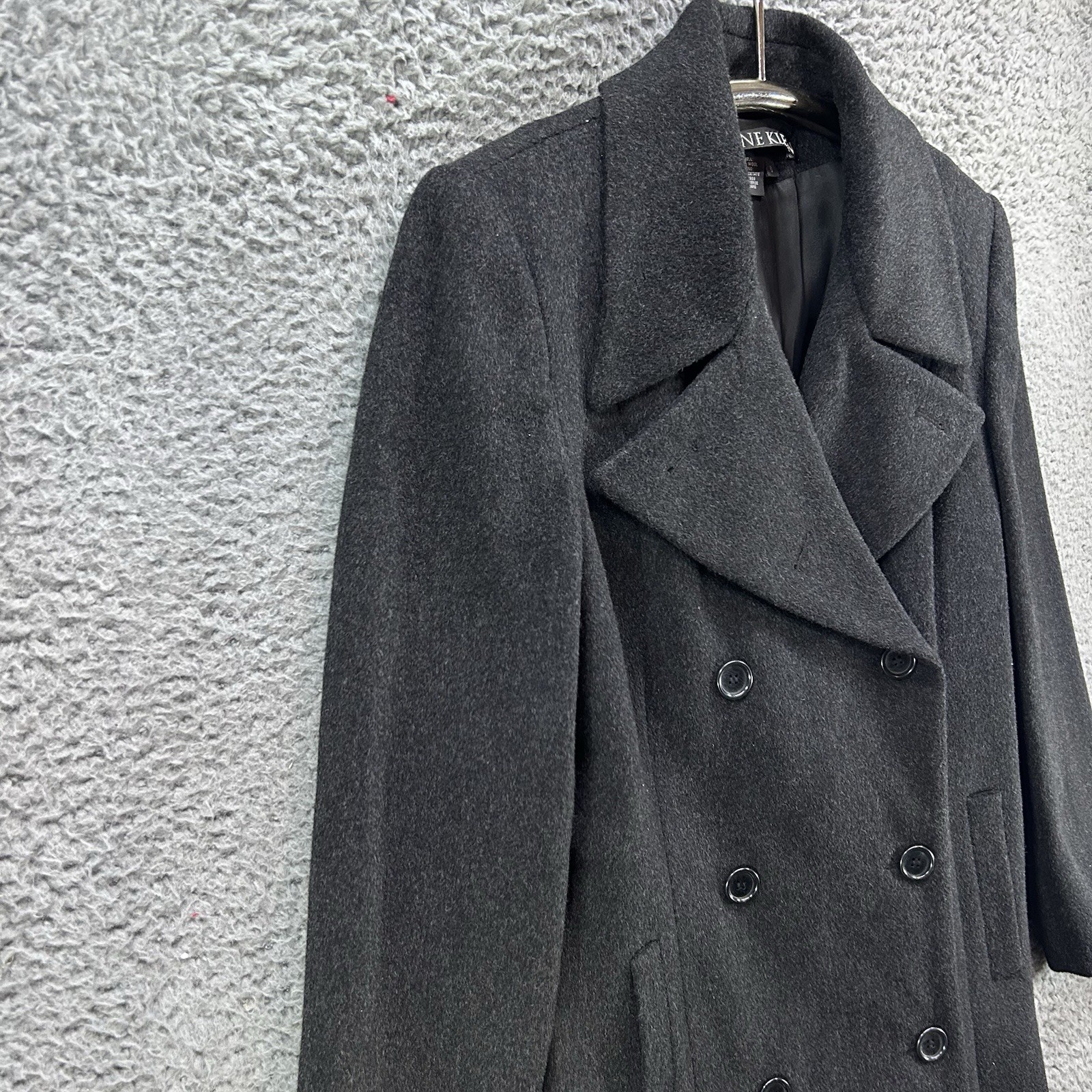 Vtg Anne Klein Sz 6 Double Breasted 100% Wool Charcoal Gray Winter Luxury Classy