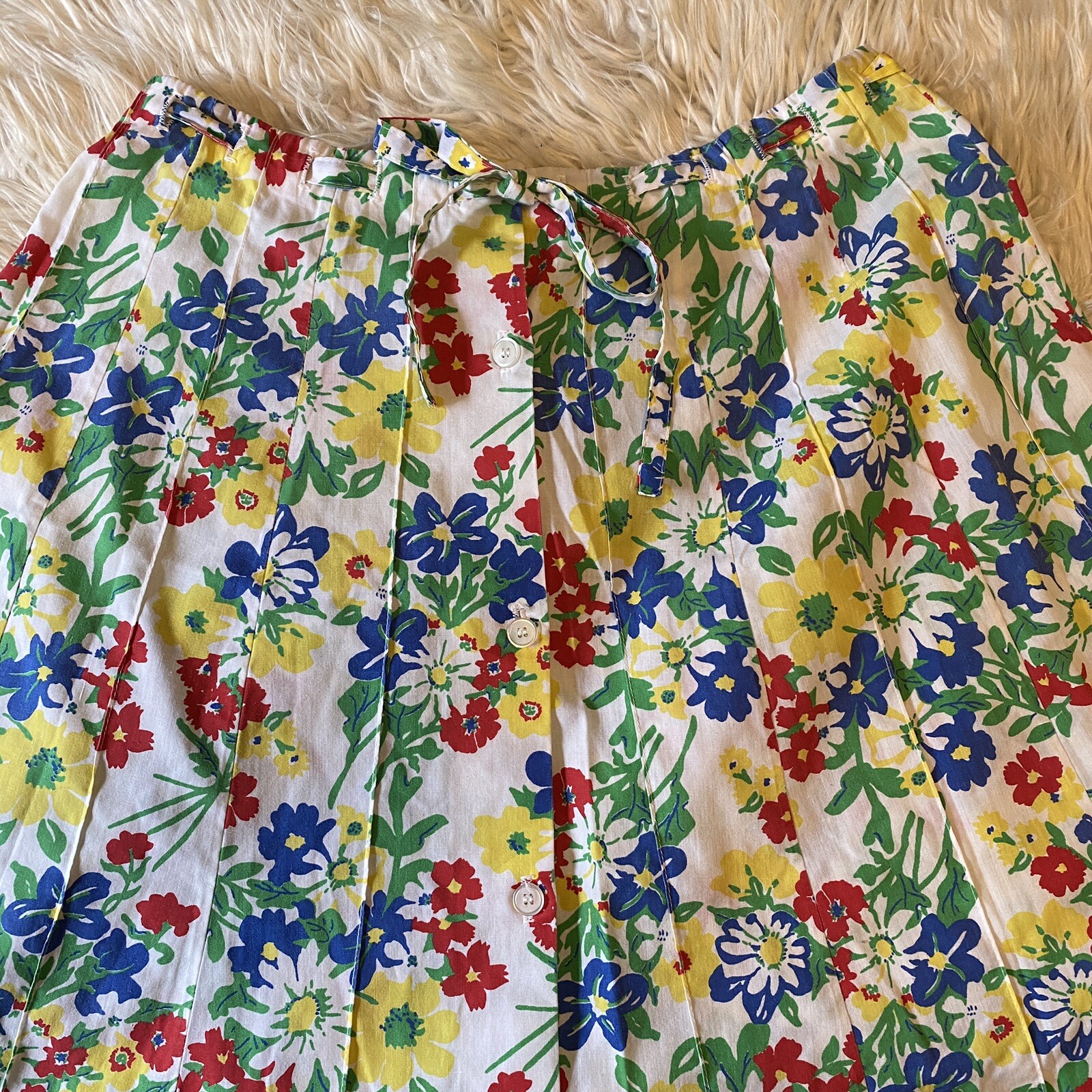 Vintage 70s A Line Floral Flare Belted Skirt Boho Cottagecore Medium 8/10