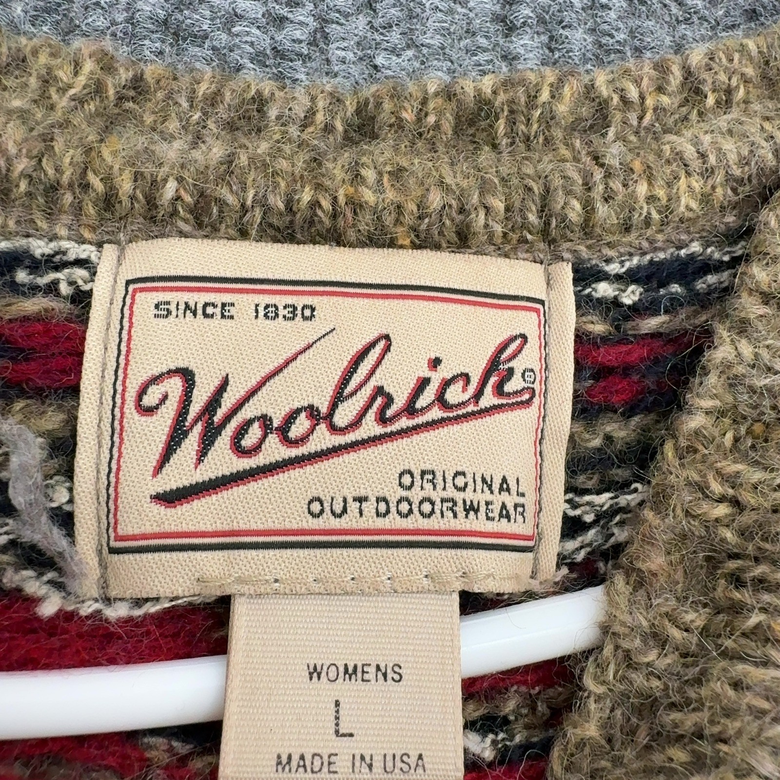 Vintage Woolrich Sweater Womens L Brown Wool Blend Fair Isle V Neck Gorpcore