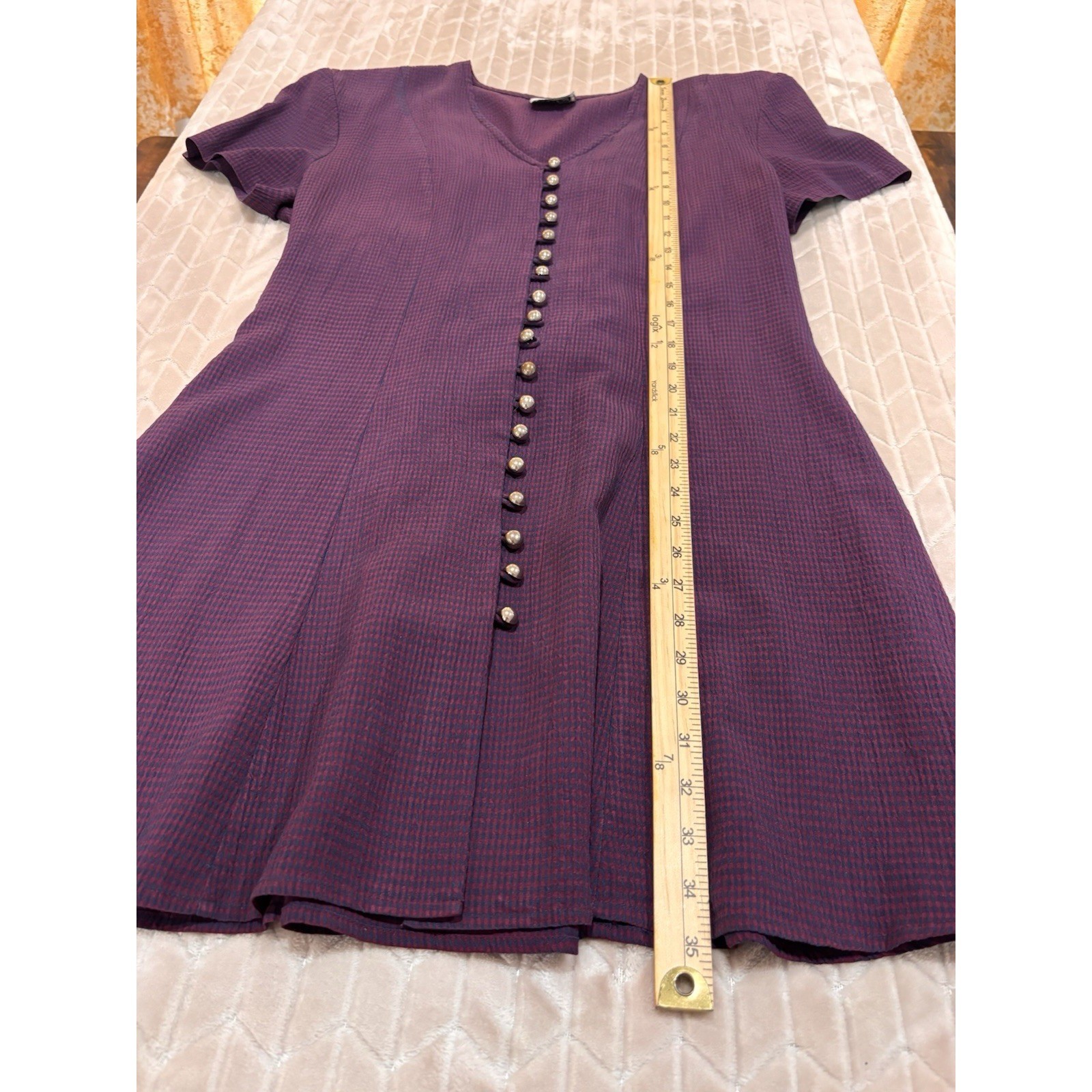 DBY Ltd Vtg 90s Gingham Lace Up Back Mini Dress Sz M/L Dark Academia Grunge Fall